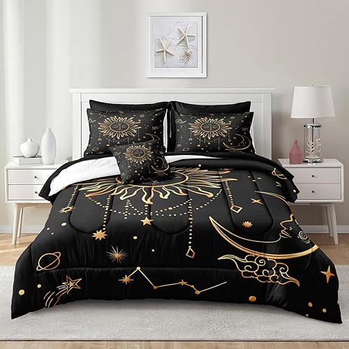 Juego de edredón de mármol negro, cama matrimonial en una bolsa, ropa de cama bohemia hippie de 8 piezas con 1 edredón, 1 sábana encimera, 1 sábana Juego de edredón de mármol negro, cama matrimonial en una bolsa, ropa de cama bohemia hippie de 8 piezas con 1 edredón, 1 sábana encimera, 1 sábana