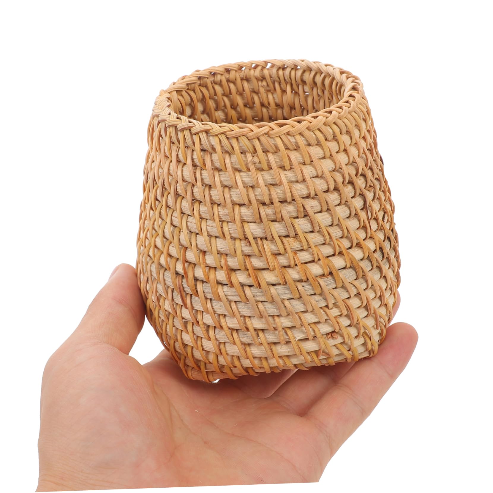 NUOBESTY 4 Pezzi Portapenne in Rattan Unico Portapenne da Ufficio per Scrivania Stile Naturale Rattan E Capacità