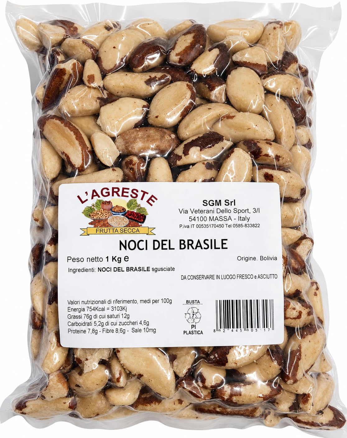 L'AGRESTE - 1 KG NOCI DEL BRASILE SGUSCIATE PREMIUM | FRUTTA SECCA NATURALE RICCA DI SELENIO | SNACK ENERGETICO CROCCANTE | IDEALI PER COLAZIONE, YOGURT, DOLCI E RICETTE | CONFEZIONE SALVAFRESCHEZZA