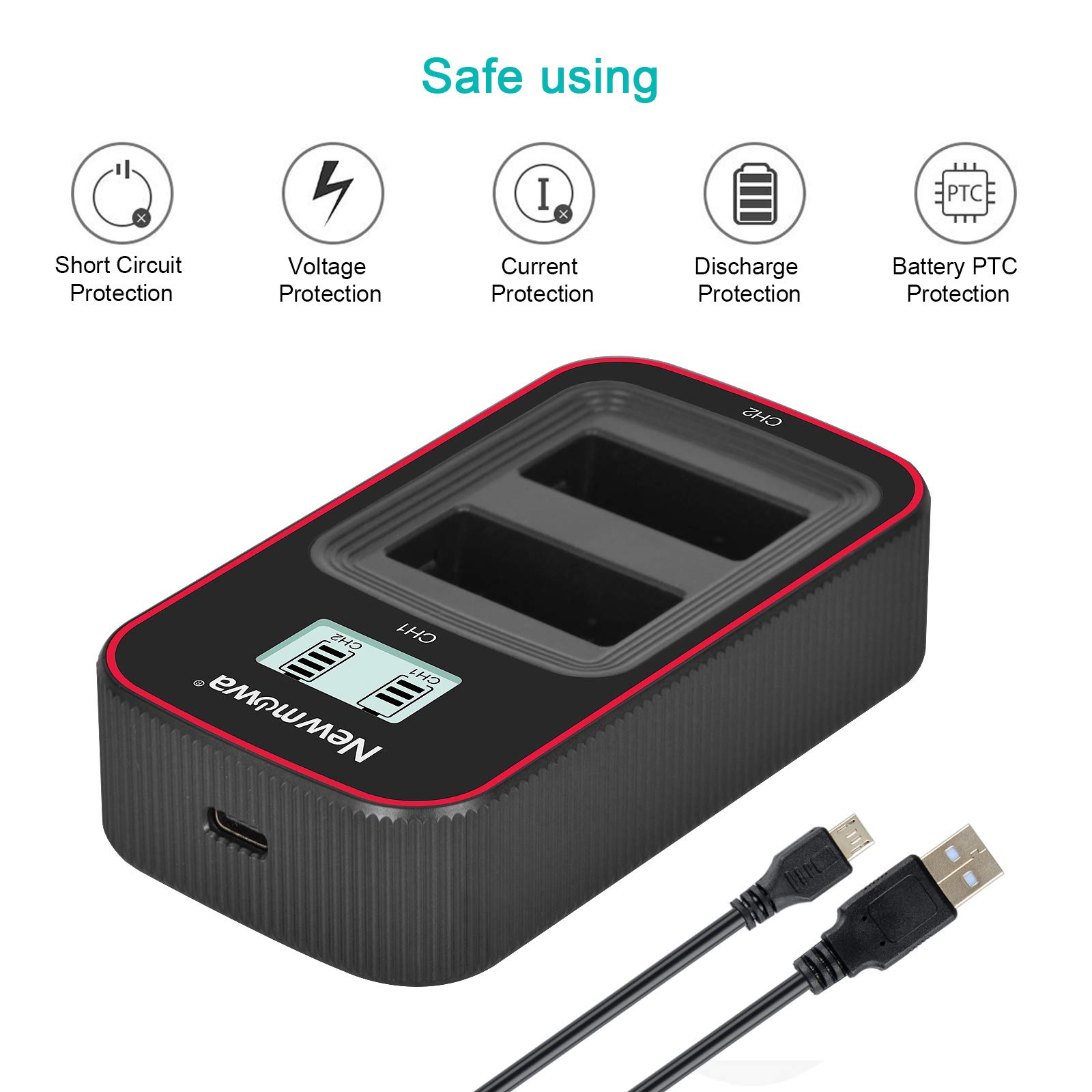 Newmowa LP-E17 bateria zamienna (2 sztuki) i inteligentny wyświetlacz LCD podwójna ładowarka USB zestaw do Canon LP-E17 i Canon EOS M3 M5 M6 M6 Mark II EOS RP 77D 200D 250D 750D 760D 800D Rebel SL3