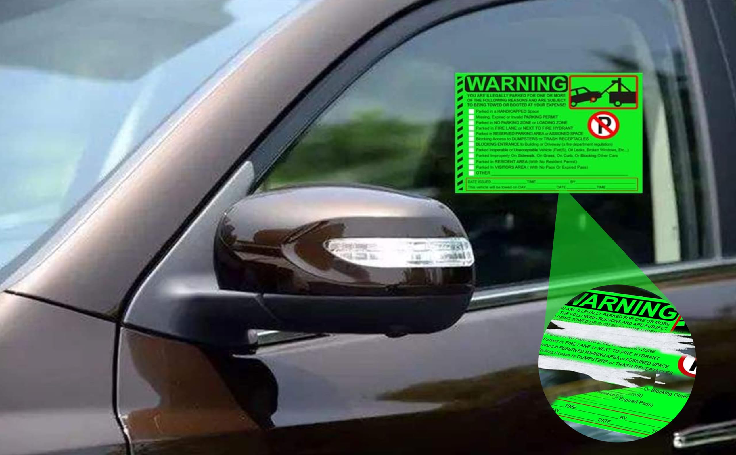 Naklejki na naruszenie parkowania zawiadomienie naruszenie parkowania naklejki holownicze do pojazdu samochodowego 50 szt. prywatny parking naklejki ostrzegawcze samoprzylepne okno samochodu fluorescencyjne etykiety 5,5 x 7,12,5 cm