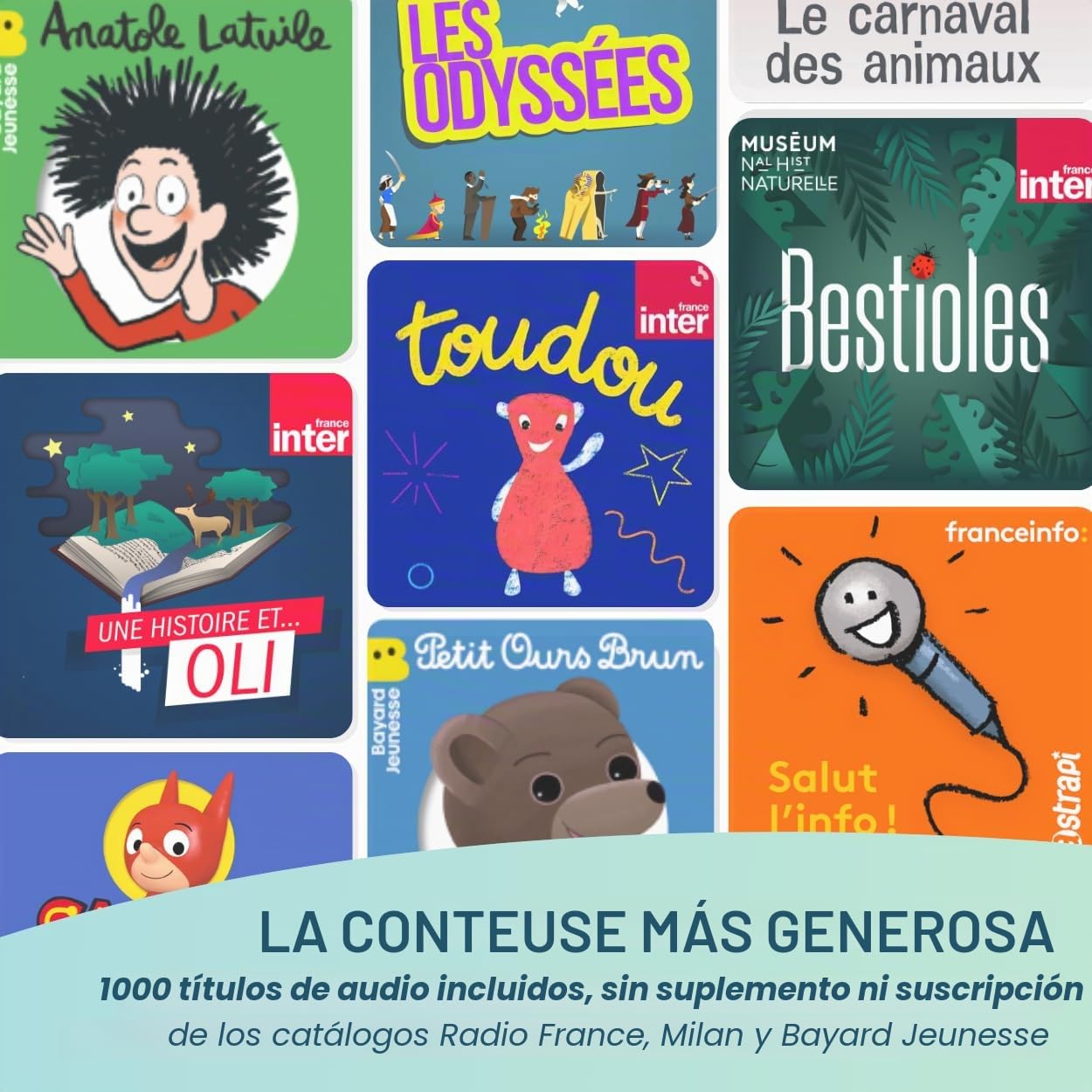 MERLIN - Caja de Historias con 1000 títulos incluidos - Contenido Bayard Milan & Radio France - 3-12 años - Verde Almendra - Versión 2