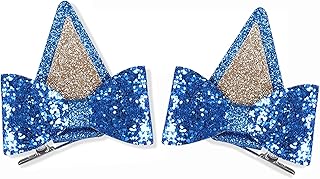 Blue Ears Hair Clips, 1 Pair Glitter Hair Barrettes for Birthday Decorations Halloween Costume