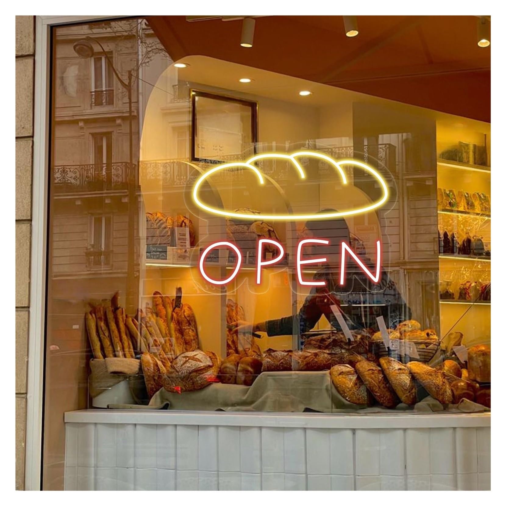 RONGCH Hanging Art Signs Bakery Open Neon Sign,Suitable for Bread Shop Window Decor with Dimmable 30cmx40cm(A)