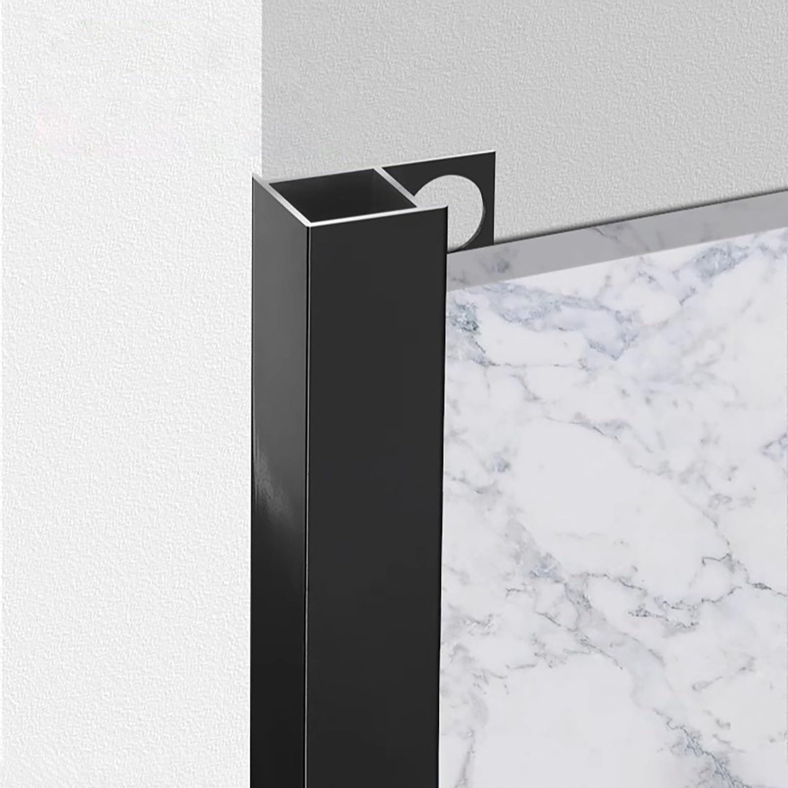 Raouoae Aluminium Tile Rail Long 125CM – 2 Pieces Corner Profile, 8mm/10mm/12mm/15mm Thickness, Square, Anodized, Tile Edge Trim For Indoor Use, Office, School, Hotel(Black,8mm)