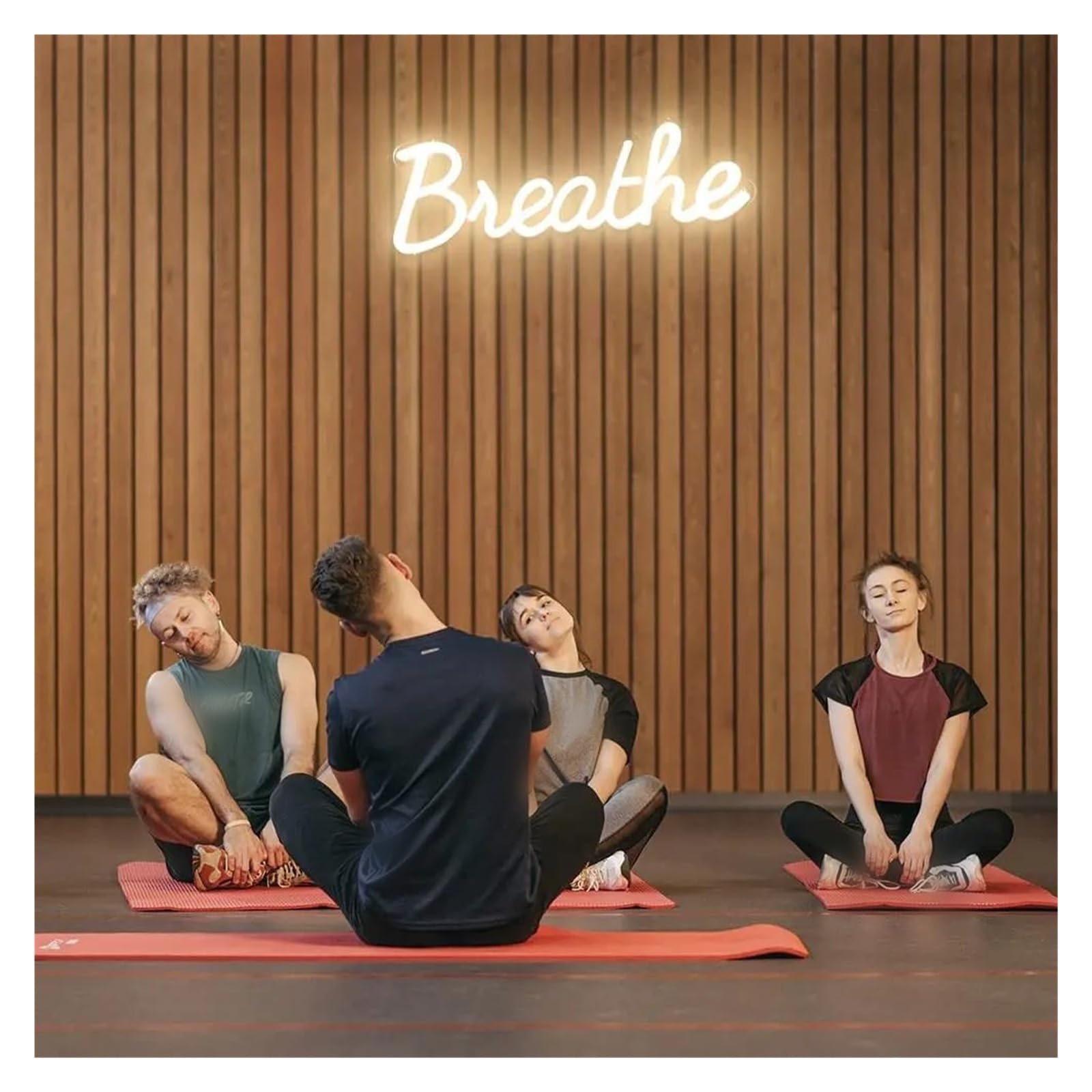 Decoración Lámparas Interruptor De Luz Regulable Con Letrero De Neón Breathe Para Decoración De Pared En El Hogar, Estudio De Yoga, Sala De Lectura O Salón 43x14cm