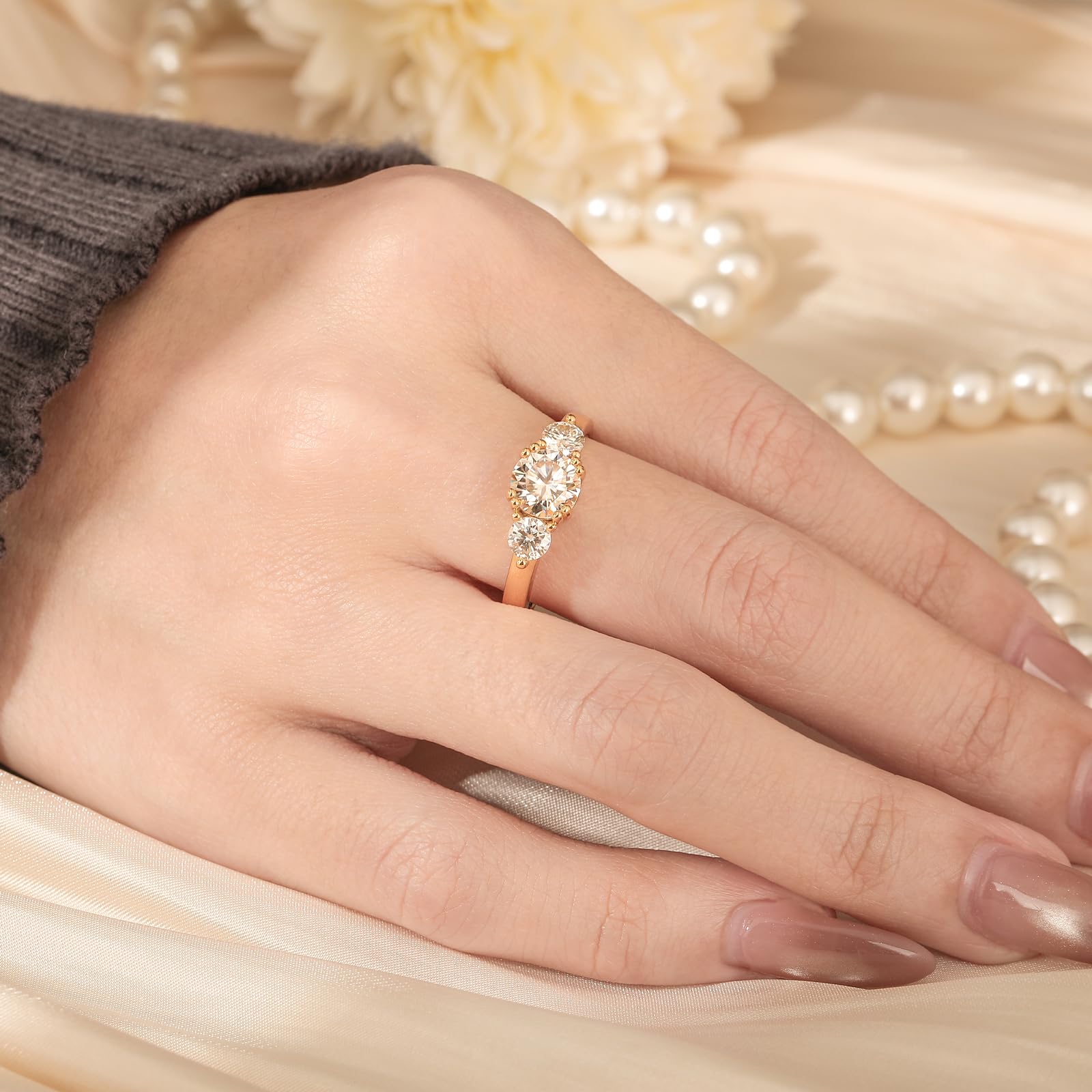 Damen Moissanit Klassisch Trauring Rundschliff Stein Ehering 925 Sterling Silber Verlobungsring Hochzeit Versprechnung Band Ring Glänzend Ewigkeitsring für Frauen Geschenk