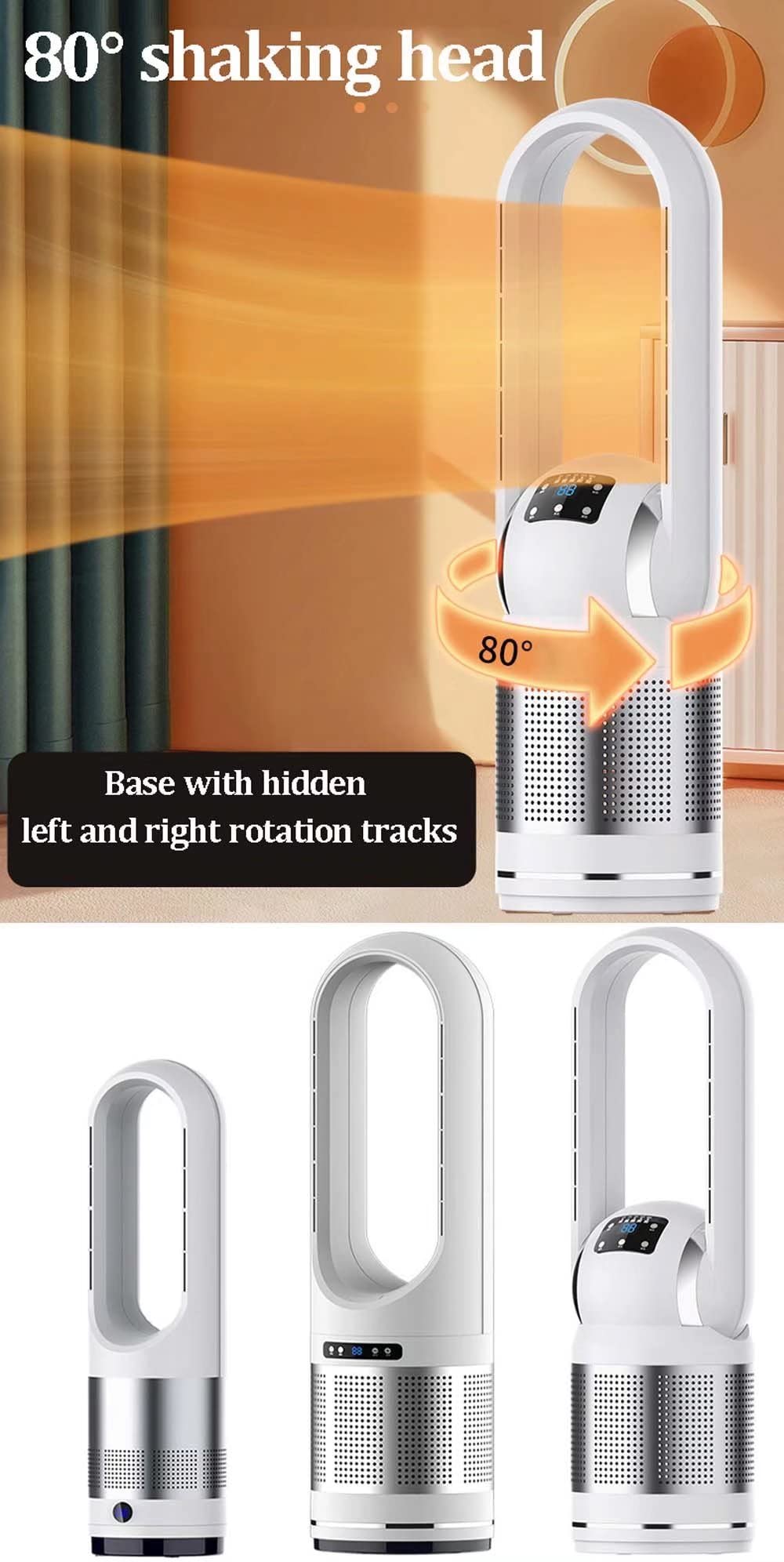 Ventilador calefactor de 2000W,ventilador de torre sin aspas con control remoto,ventilador de purificación de aire con filtro HEPA,ventilador de columna oscilante con velocidad continua,temporizador