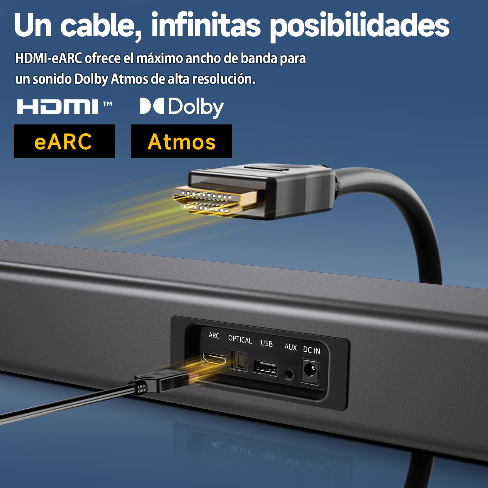 JYX Barra de Sonido para TV 200W, All-in-One Altavoces para TV con 4 Modos EQ, HDMI ARC, Óptico/AUX/USB, Bluetooth 5.4, con 2 Altavoces y Bass Reflex