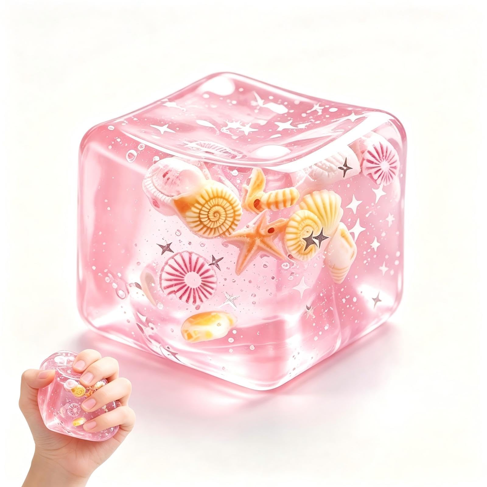 Ocean Cube finger toys, Transparent Sea Shell Glitter Fidget Toy for Ages 14+, Pocket Portable Toy for Anxiety & Pressure Relief