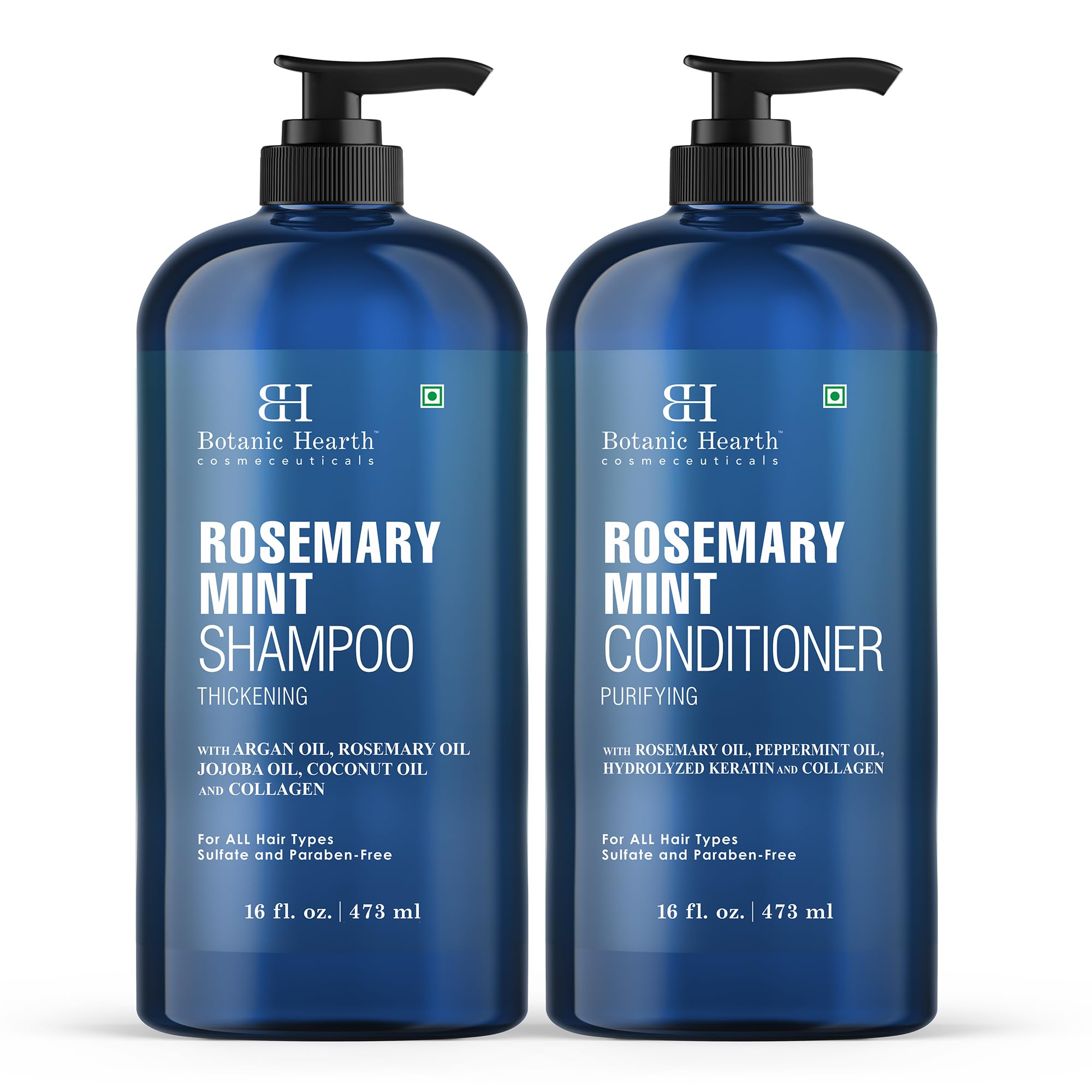 Rosemary Mint Shampoo and Conditioner Set, Thickening Formula, Promotes Hair Growth and Scalp Health Sulfate Free & Paraben Free, for Men & Women | 16 fl oz each