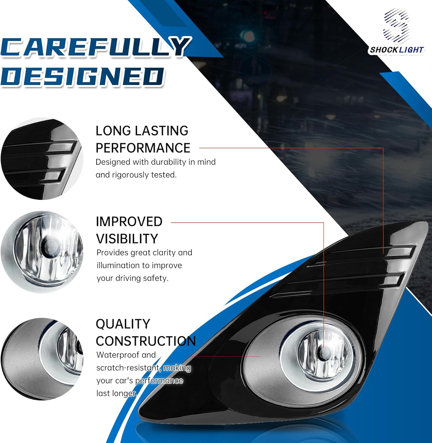 Shocklight Fog Lights Compatible with 2012 2013 2014 Camry Front Bumper Lamps Assembly with Wiring Harnesses and Switches Clear Lens 1 Pair of Fog Lamps