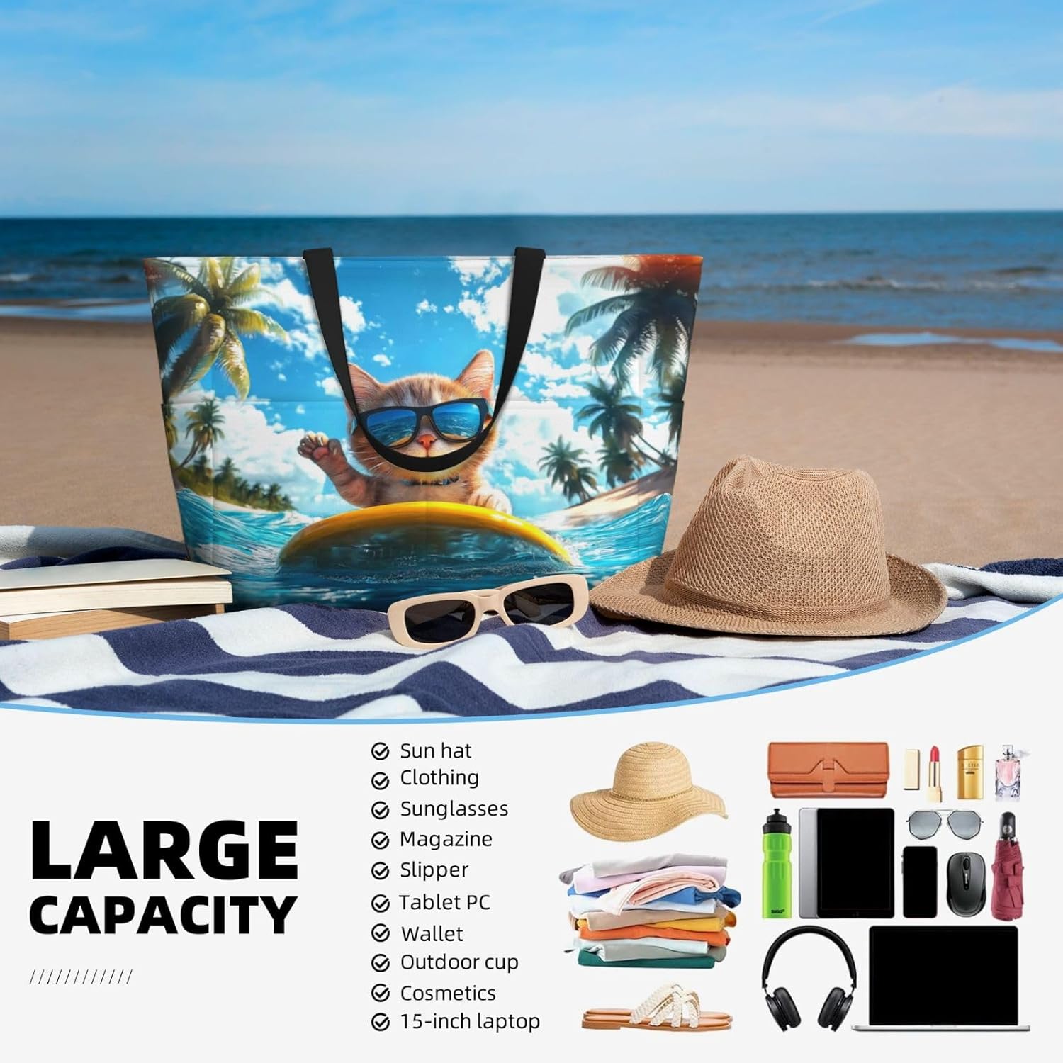 Beach Bags for Women Beach Tote Bag Waterproof Sandproof Large Pool Bags and Totes with Zipper - Image 5