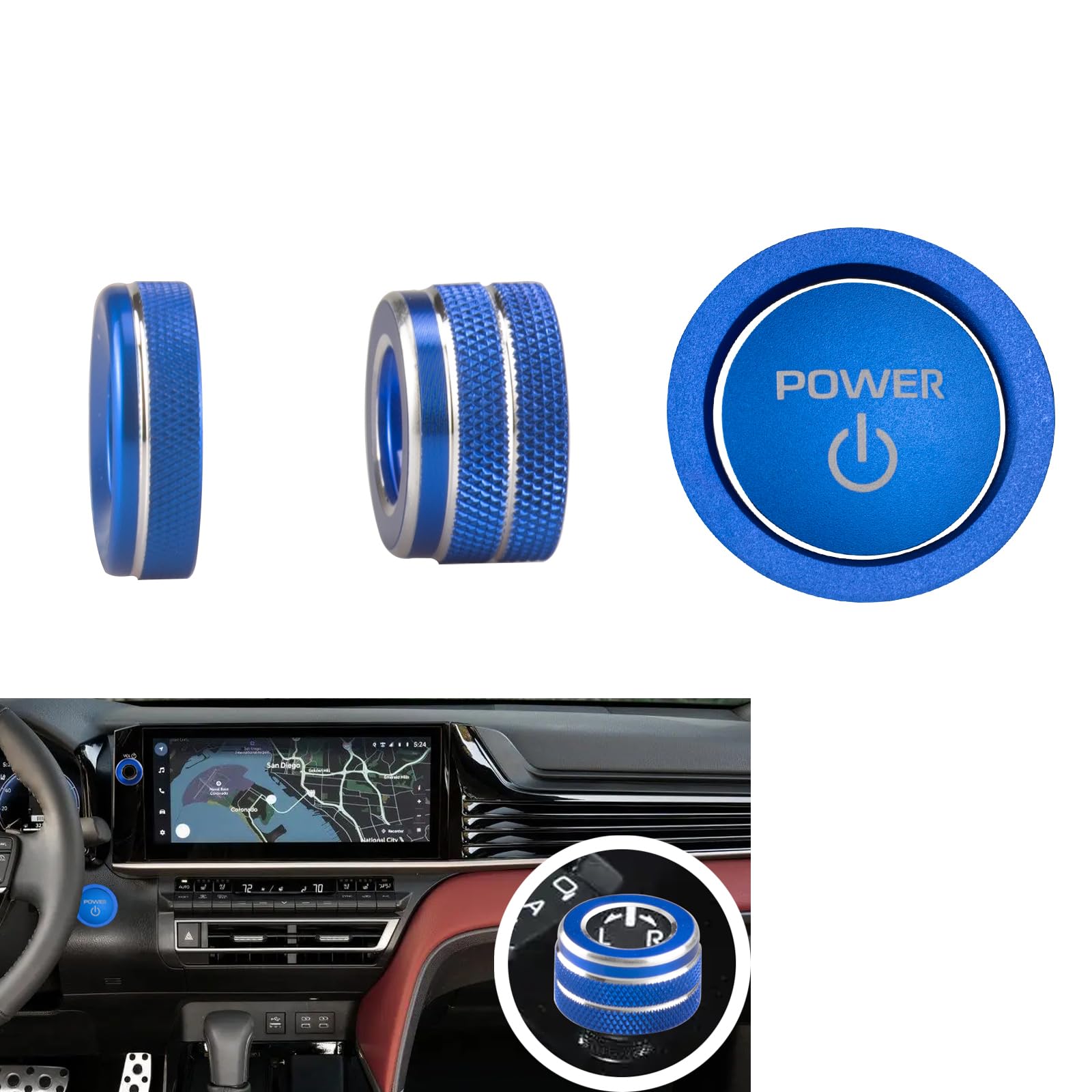 HDUFC Interior Accessories for 2025 2026 Toyota Camry - Aluminum Volume Regulator, Rearview Mirror knob Cover, Engine Start Button Cover/Ring 4-Piece