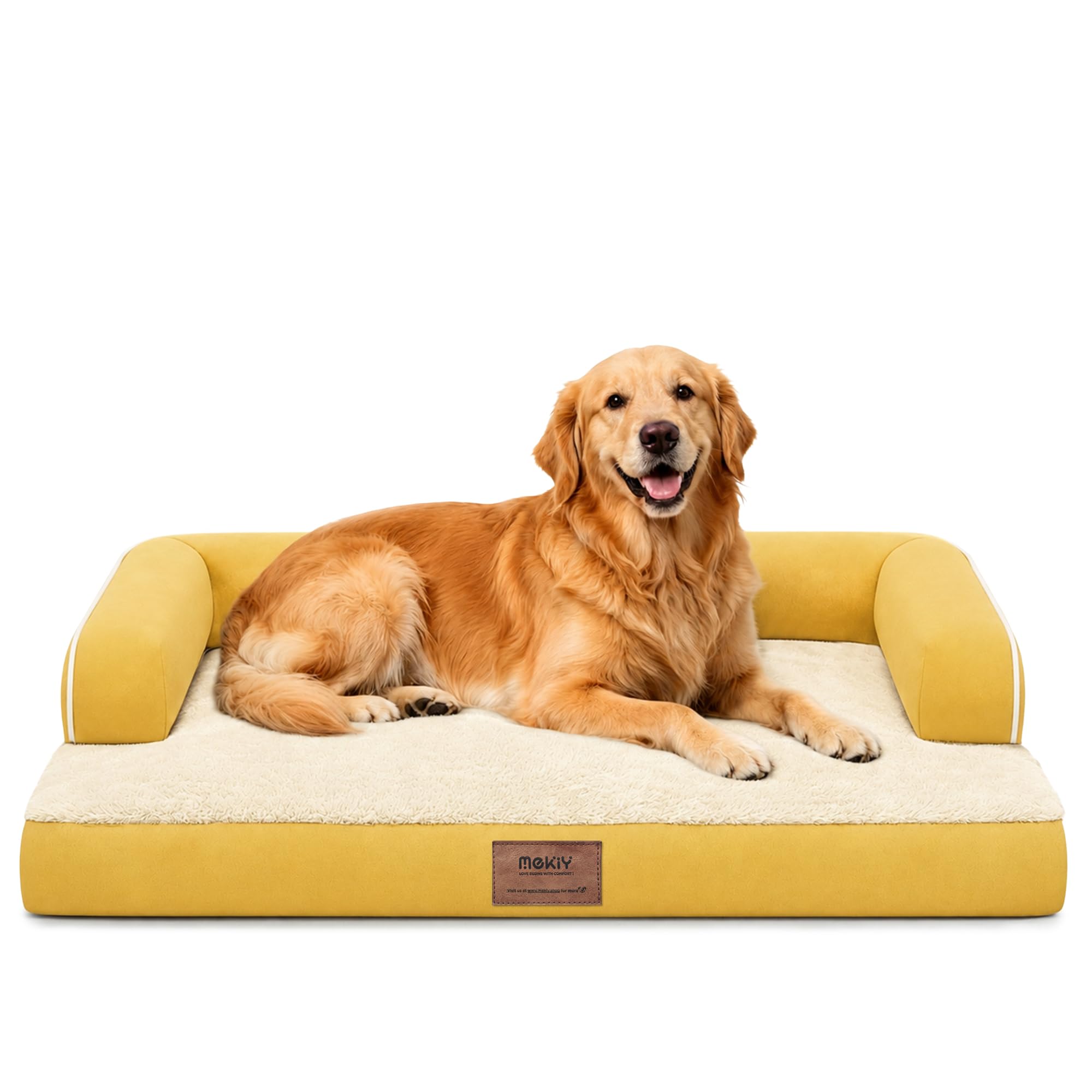 Orthopädisches Hundebett für große Hunde, orthopädisch, waschbar, Couch-Sofa, Größe XL, große Hunde, Nackenrolle, Memory-Schaum, wasserdicht, mit abnehmbarem Bezug, Ingwergelb