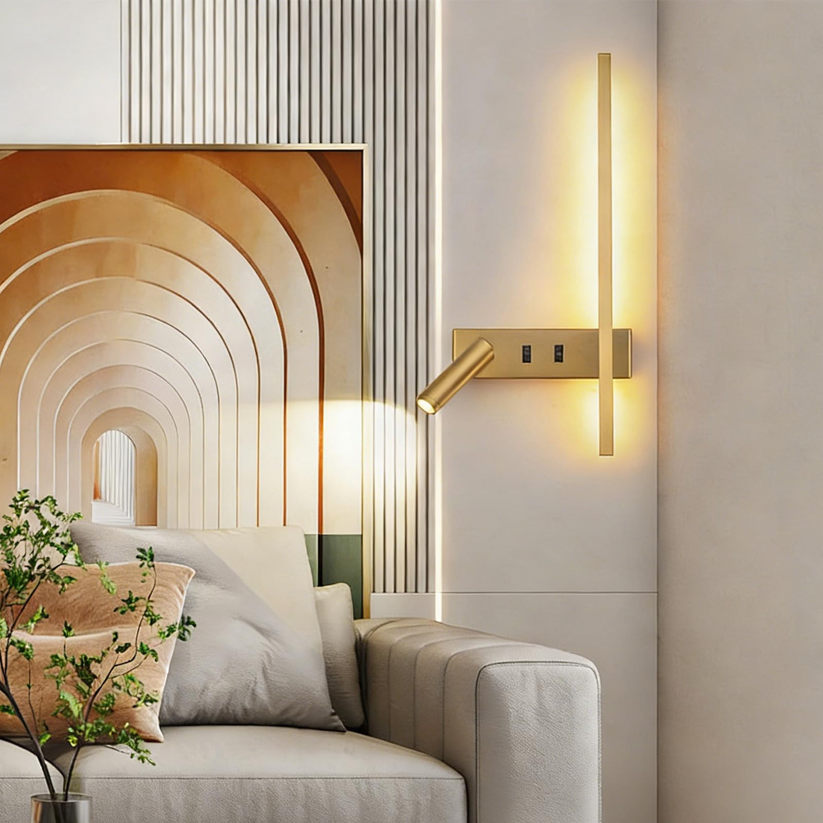 Wandlampe LED Innen Moderne Dekorative Wandleuchte 270°+135° Drehbare Wandbeleuchtung mit 2 Schalter Wandleuchten Lange Acryl für Wohnzimmer Korridor Treppen (Schwarz – Rechts,Warmes Licht)