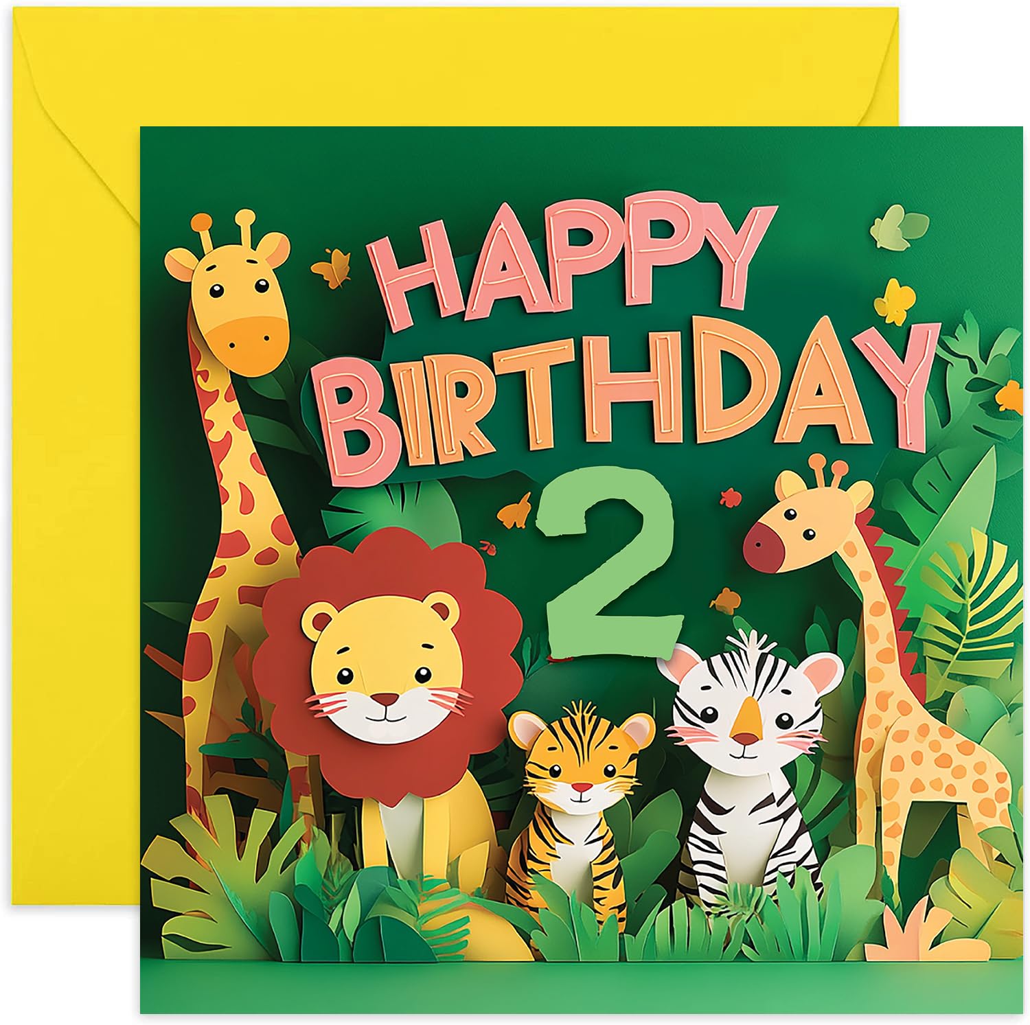 Safari Jungle 4th Birthday Cards - Animal Theme For Boys & Girls Turning Four Years Old