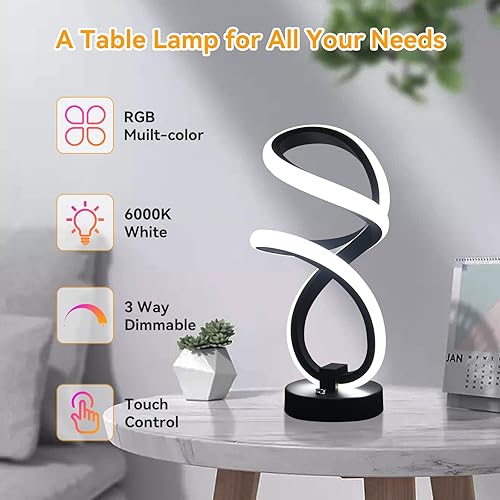 Miniatura 9 de AVANLO Modern Table Lamp Christmas Gifts, RGB Touch Dimmable Bedside Lamp, LED Unique Spiral Lamp for Bedroom, Cool Desk Nightstand Lamps for Living
