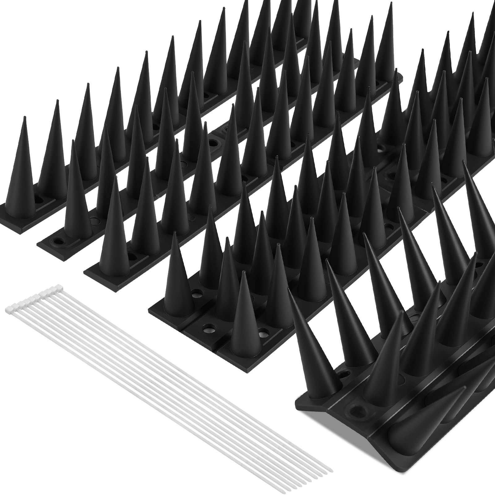 OFFCUP Taubenabwehr Spikes Kunststoff 3,15m /14 Stück Vogelabwehr Spikes mit 10 Kabelbindern Taubenspikes Vogelschreck für Balkon Dach Garten Taubenschreck Halten Sie Katzen Hunde Vögel fern, Schwarz