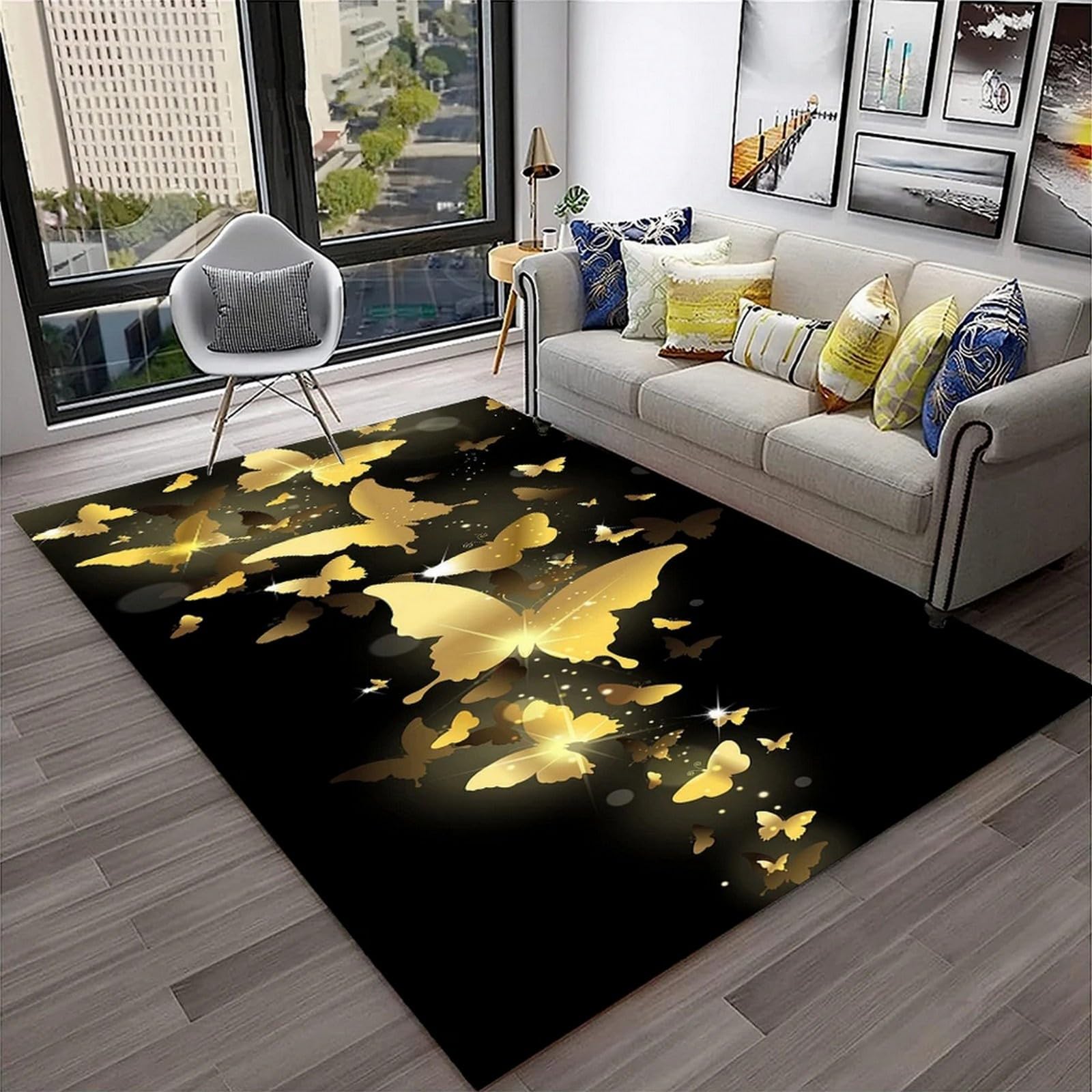 Colorful Fantasy Flowers And Butterflies Washable Area Rug, Modern Art Carpet Foldable Soft Non Slip Rug For Living Room Bedroom Sitting Room Family Room Multi, 160 X 200 Cm -4R3B1T6F5A