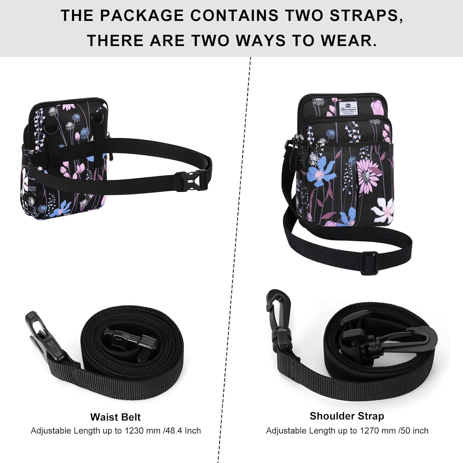 HUA ANGEL Multifunctional Fanny Pack for Men & Women Lightweight Waist Bag with 3 Zip Compartments, Cross body bag for Running Walking Sport Travel - Image 6