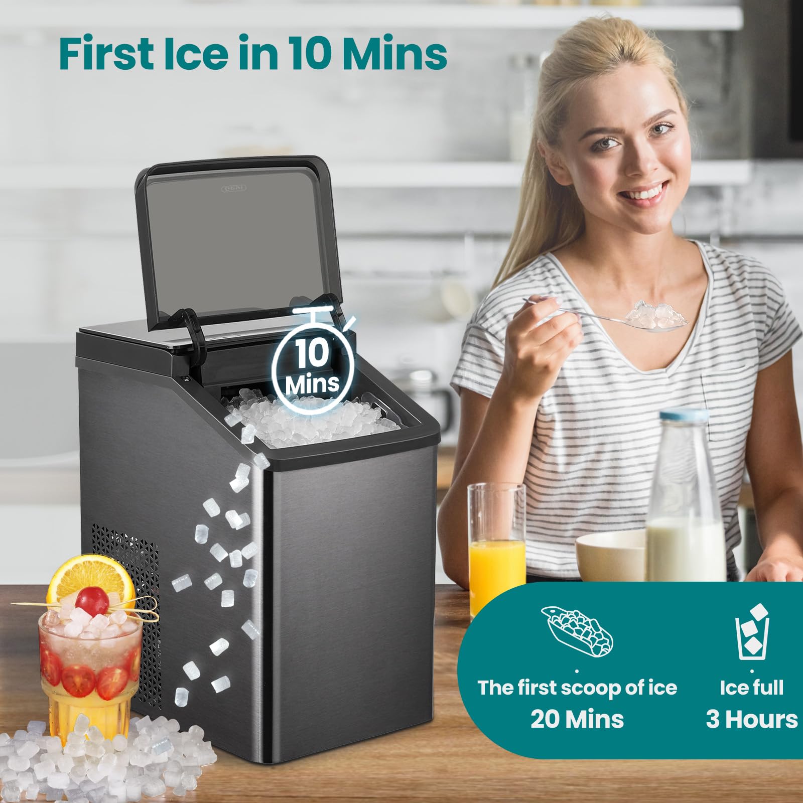 Gevi KNOVA Gemi Nugget Ice Maker, Crushed Ice Makers Countertop with Self-Cleaning, Pellet Ice Machine for Home Kitchen Party, Sleek Stainless Steel Housing (Gray) on Fridge.com