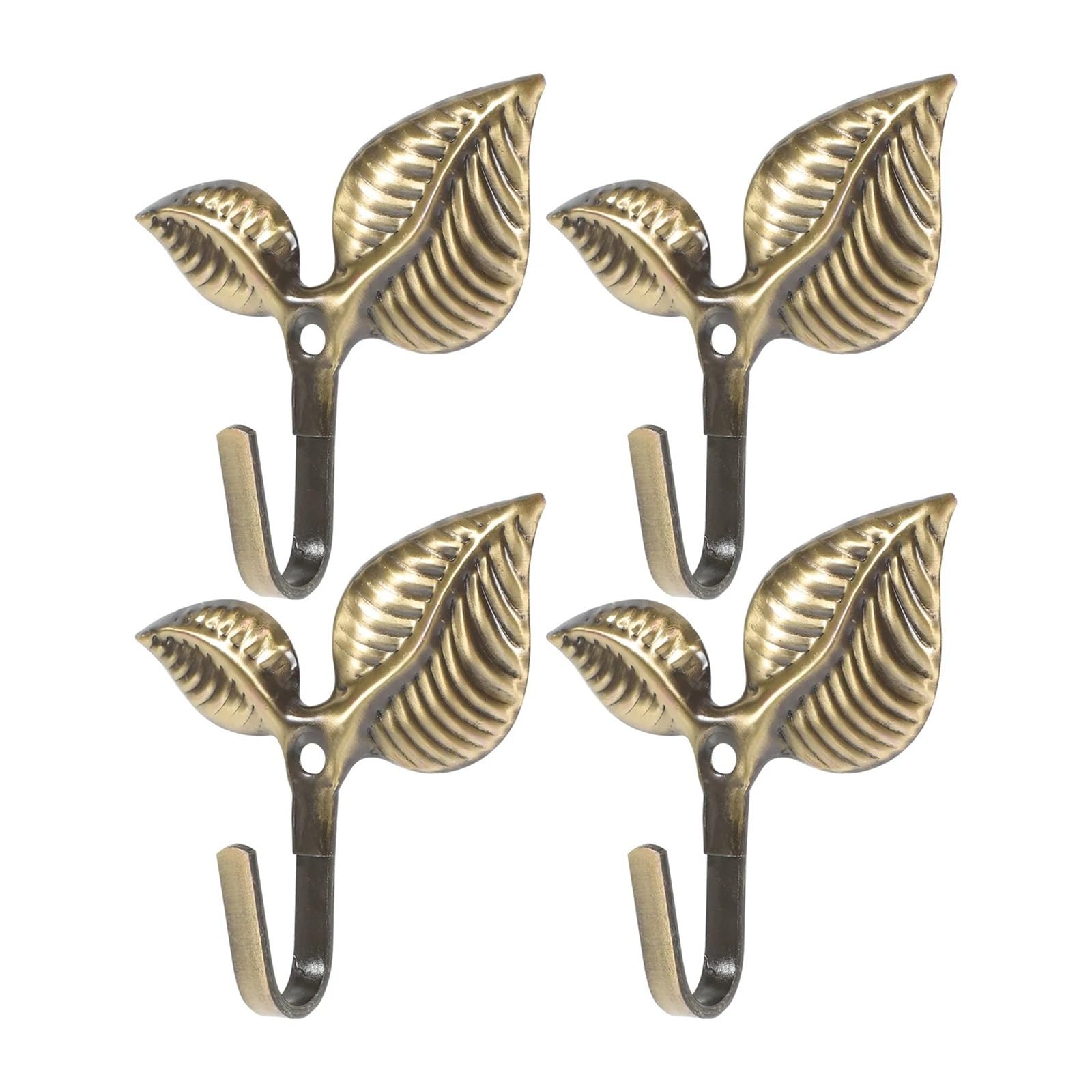 Yusuzh Golden 4Pcs Clothes Wall Hanger Hooks Coat Metal Hook For Hanging Coats Mounted Heavy Duty Cast Iron Leaf For Mudroom,Closet(Golden)