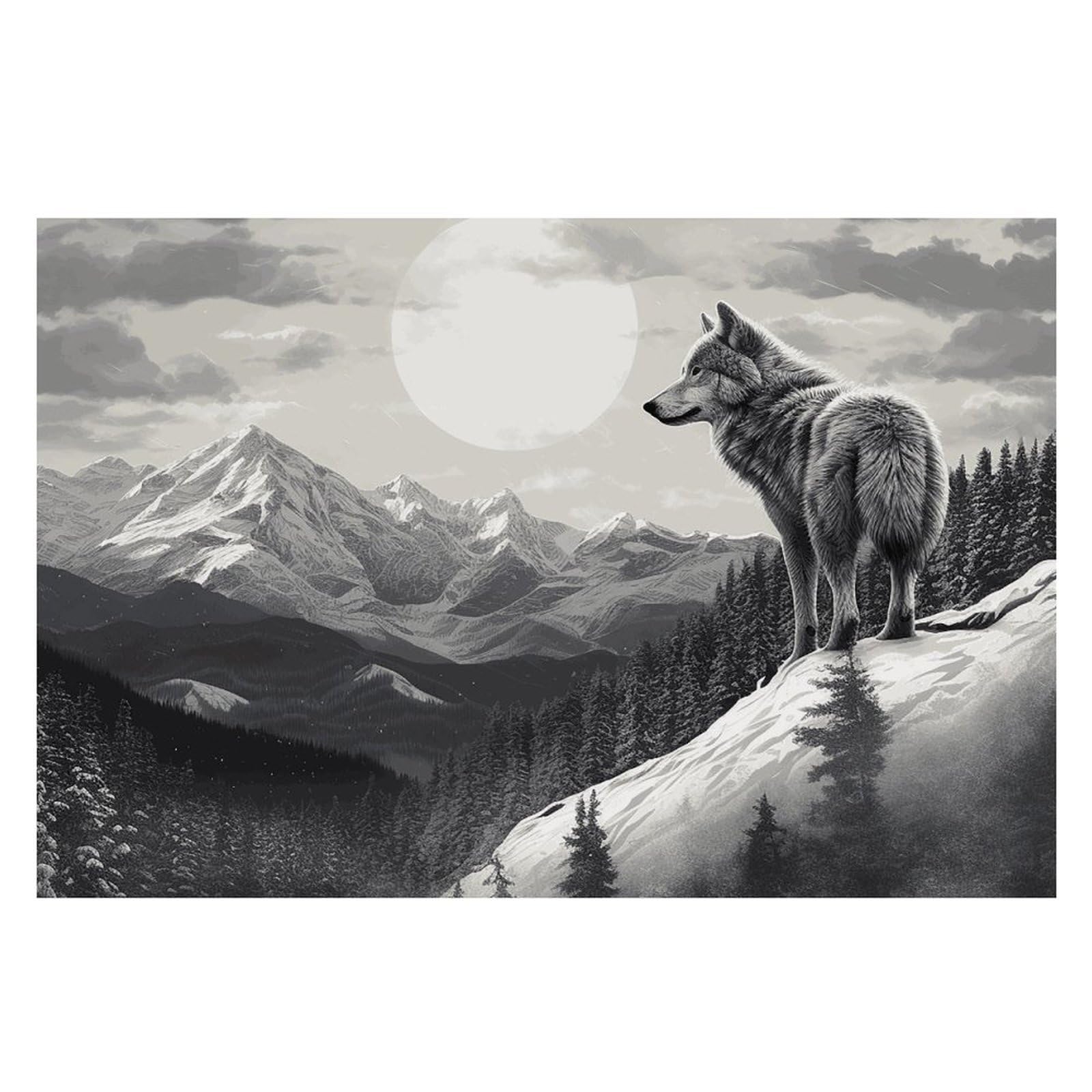 Snow Mountain Lone Wolf Placemats Wipeable Heat Resistant Table Mats Washable Flax Place Mats Elegant Cloth Non-Slip Placemat for Kitchen Dinning Party Table Decor 12 * 18 in
