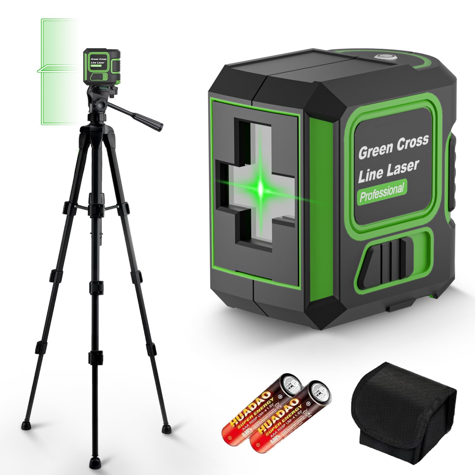 Laser Level with Tripode, Self-Leveling Laser Level 360 Degrees, Waterproof IP54 and Adjustable Brightness, Green Laser for Interior Design and Works (with 2 AA Batteries)