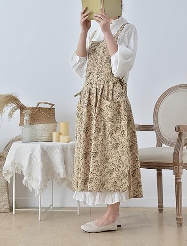 Miniatura 6 de Delantal japonés de algodón con espalda cruzada para mujer con bolsillos