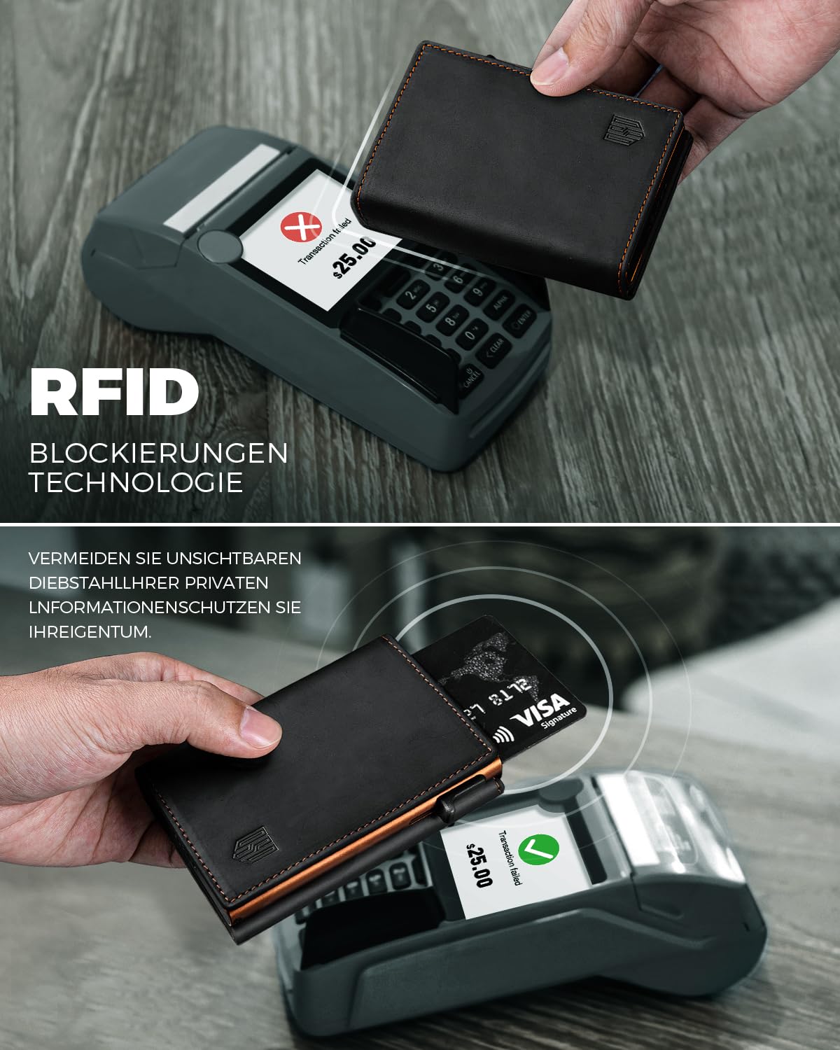 DODENSHA MagSnap Portmonee Herren I Slim Wallet mit Münzfach I Kreditkartenetui Geldbeutel für 10+ Karten I Magnetischer Verschluss Geldbörse Herren I RFID Schutz I SchwarzOrange