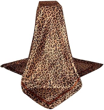 Large Square Black Tan Brown Leopard Cheetah Animal Print Polyester Silk Scarf Womens Scarves Hijab Shawl Pashmina Headband Bandana 36" x 36" inches 3 Feet! Square