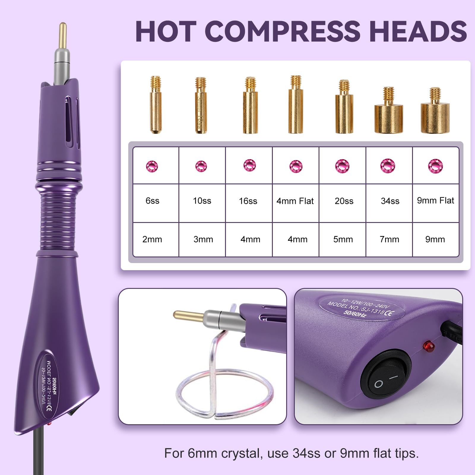 Hotfix Applicatore Strass, Applicatore Strass Termoadesivi con 7 Punte, 5 Scatole Strass Decorativi, per Vestiti Scarpe Cappelli Tessuto Arti Artigianato