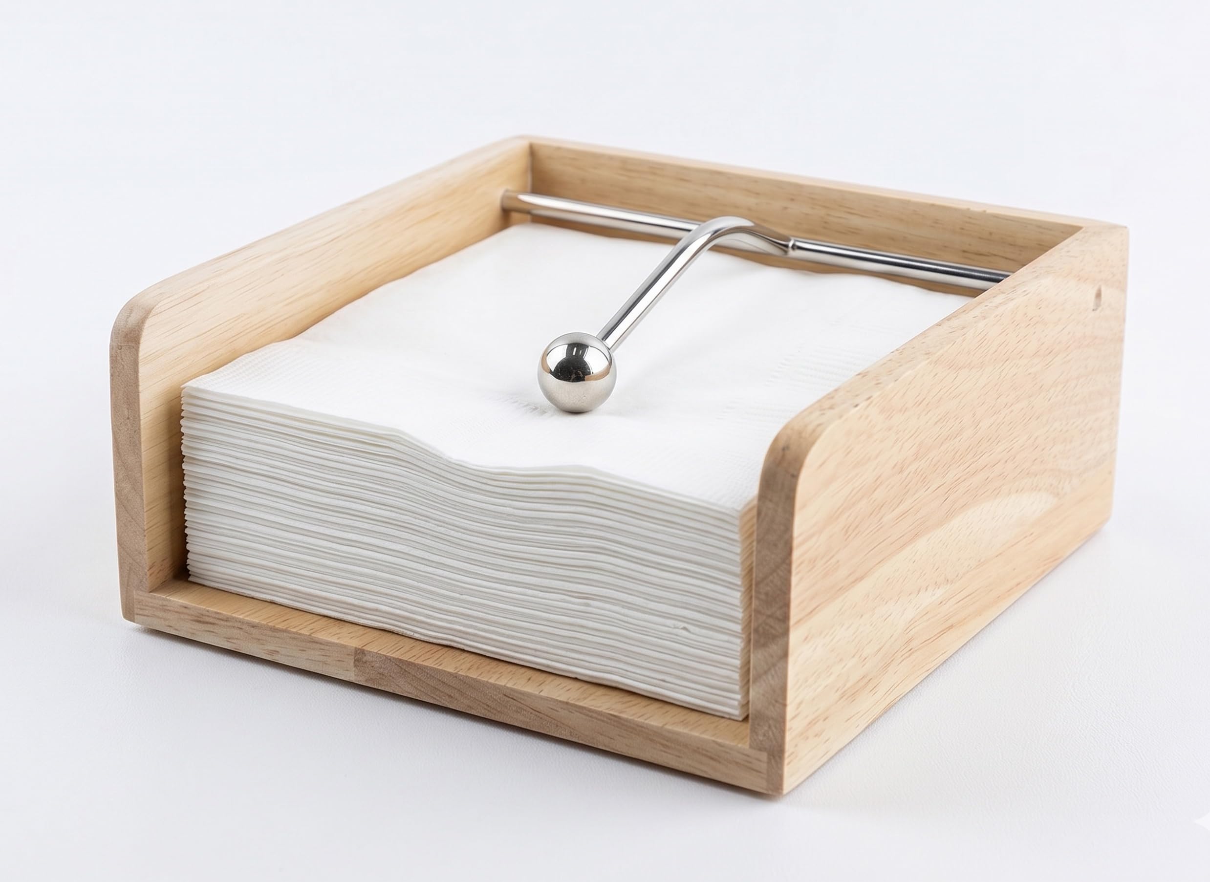 Spiretro Cocktail Paper Napkin Flat Holder, Decorative Beverage Napkin Caddy with Sophisticatedly Metal Center Bar, Solid Wood with Grain for Kitchen Dinging Countertop, Rustic Natural Beige