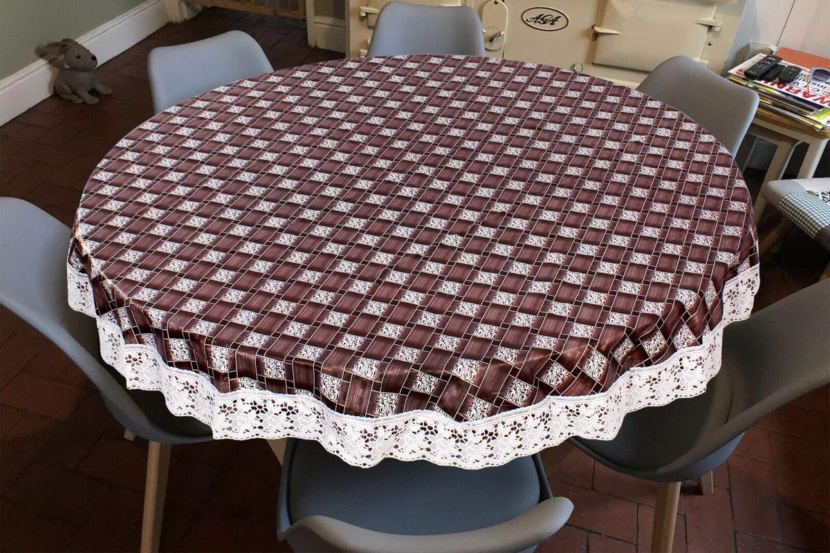 The Furnishing Tree Round Shaped WxL 72x72 Inch 8 Seater Table Cover Basketweave Pattern Multicolor, Waterproof PVC-image-22
