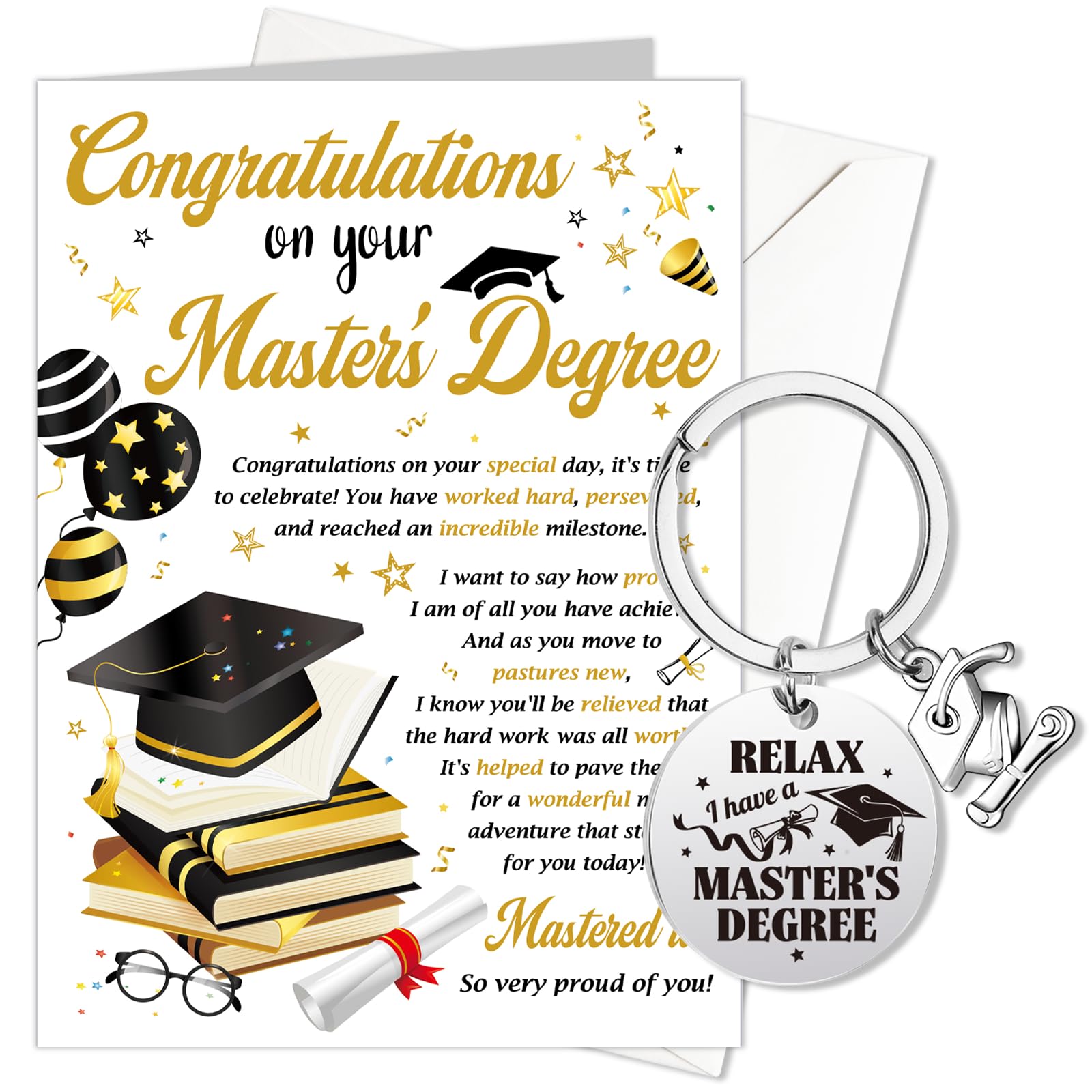 HOWAF Masters Graduation Card, Mastered It! Degree Congratulations Card with Keyring, Masters Graduation Gifts for Her Him