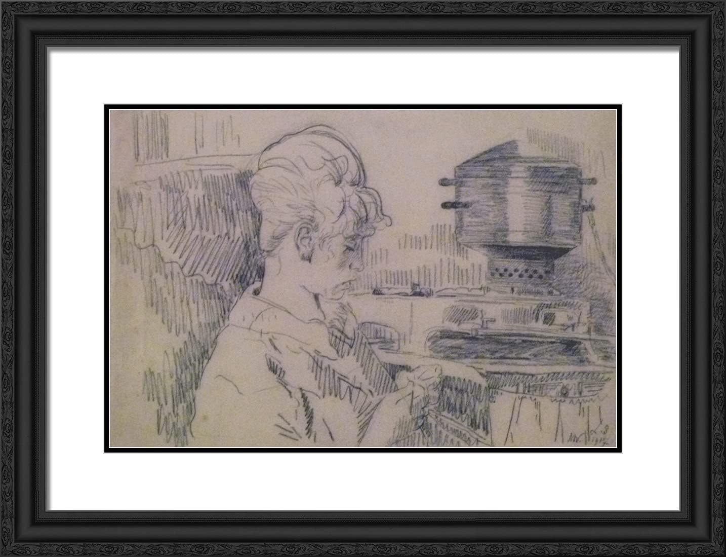 ArtDirect Spilliaert, Leon 24x19 Gold Ornate Framed Art Print with Double Matting Titled: Rachel Hooking up at the Oven