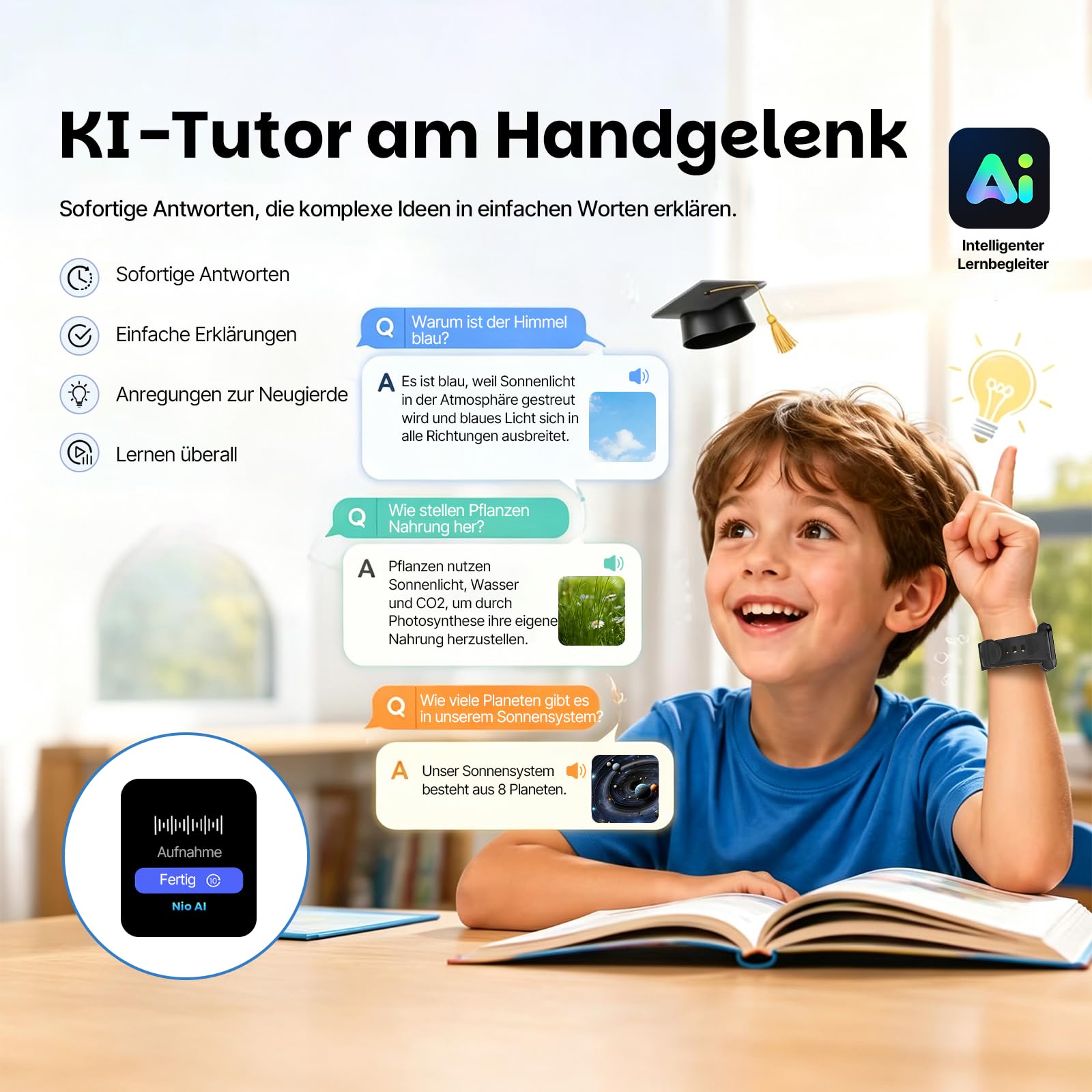 K9 4G Kids Smartwatch AI mit GPS und Telefon, AMOLED, 1,78 Zoll für Kinder mit Video,Schulmodus, wasserdichte IP68,Smartwatch Kinder ab 6 Jahren-Schwarz