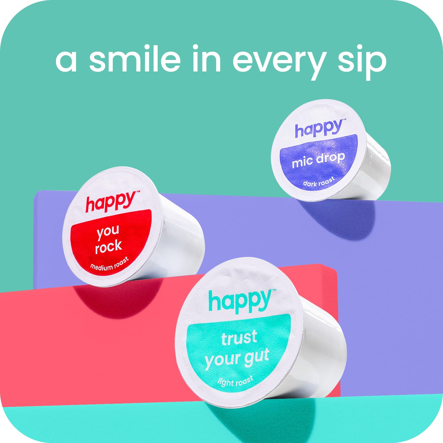 Happy Coffee - Cápsulas de café tostado ligero, 22 unidades, notas de galletas tostadas y levity, compatible con la mayoría de cafeteras K-Cup, certificado Rainforest Alliance