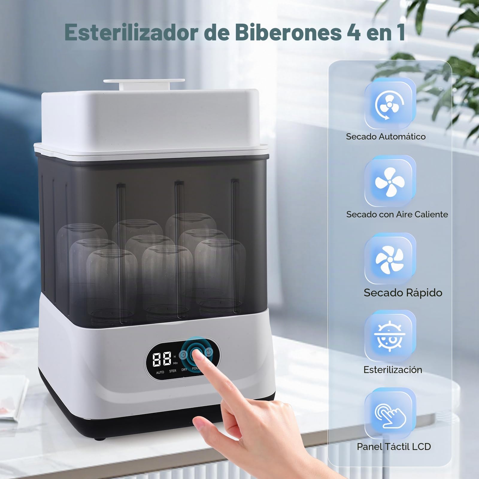 Esterilizador eléctrico para Hasta 9 Biberones,Esterilizador de Biberones con Secado,Gran Capacidad para Biberones, Chupetes y Tetinas, Ultra rápido, Temporizador,Esteriliza y Seca