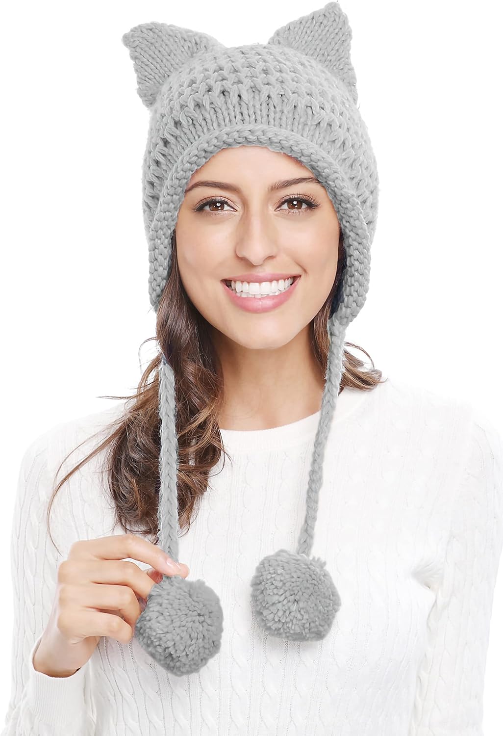 Bellady Winter Cute Cat Ears Knit Hat Ear Flap Crochet Beanie Hat