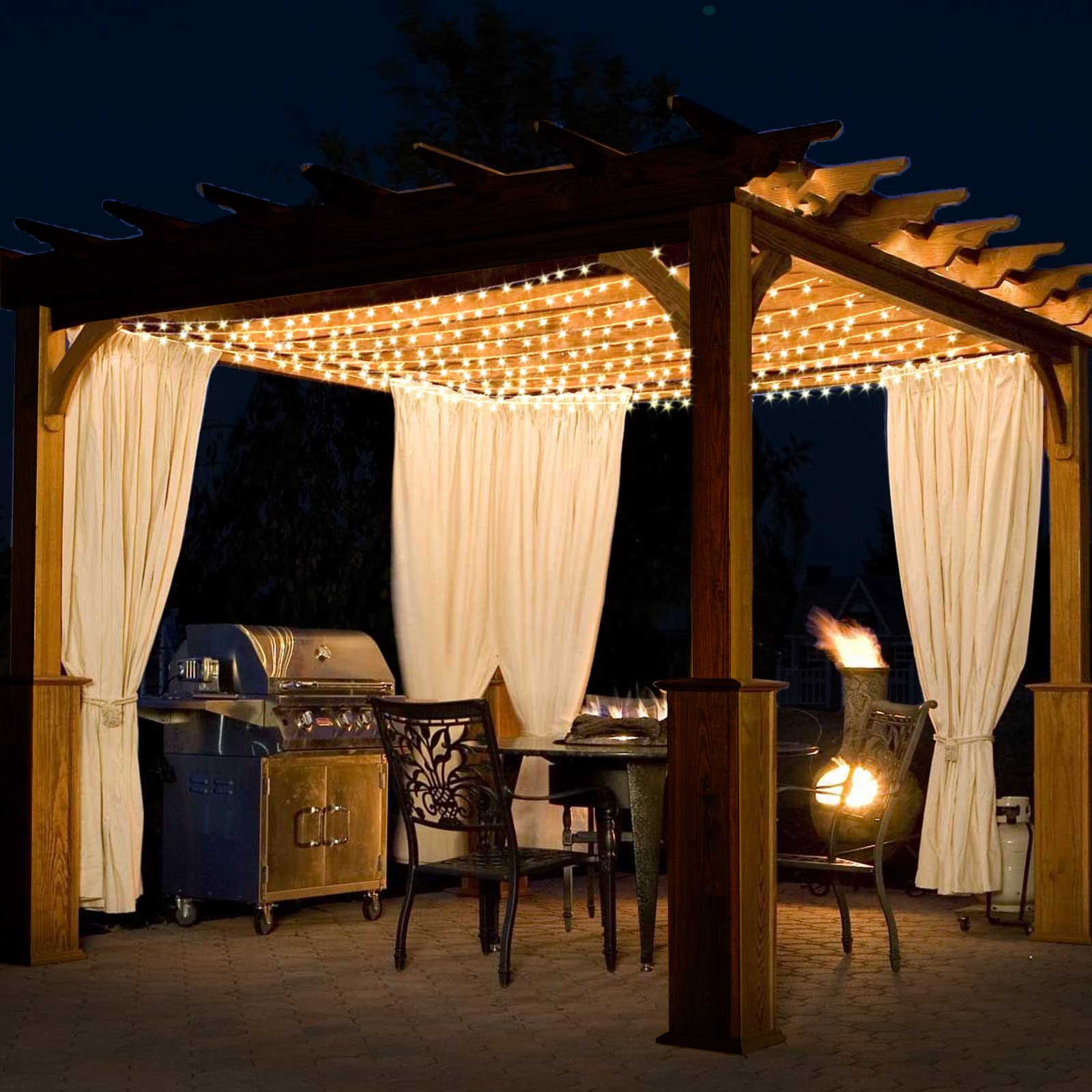 Eueasy 8ftx8ft Gazebo Lights Outdoor, Plug in Holiday Chandelier Fairy Lights 240 LED 8 Lighting Modes, Waterproof Curtain Lights for Gazebo, Party, Window, Garden (Warm White)