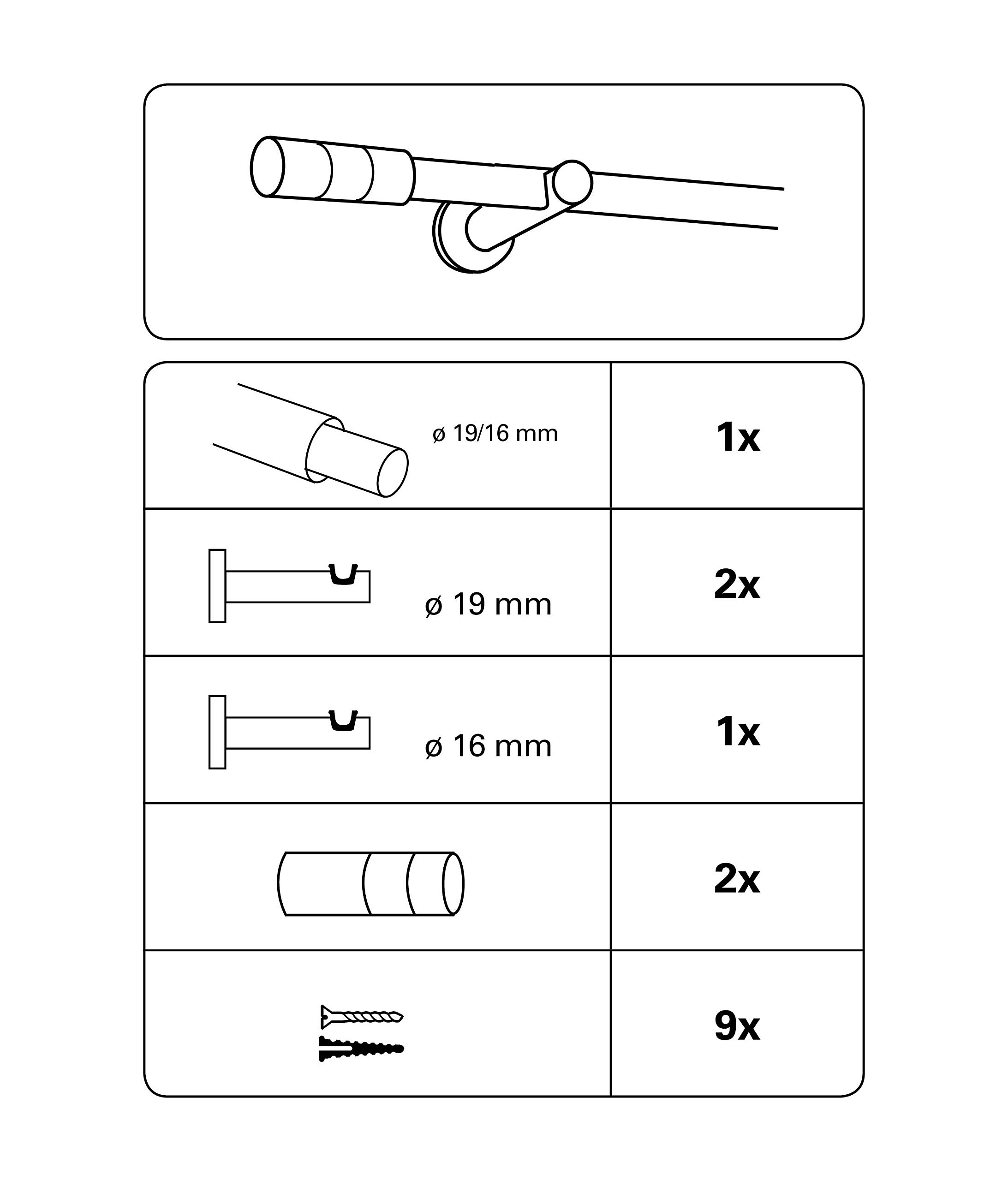 Gardinia Set con Bastone per Tende Elba Cilindro 1 Binario Ø 16/19 mm Avorio 120-210 cm