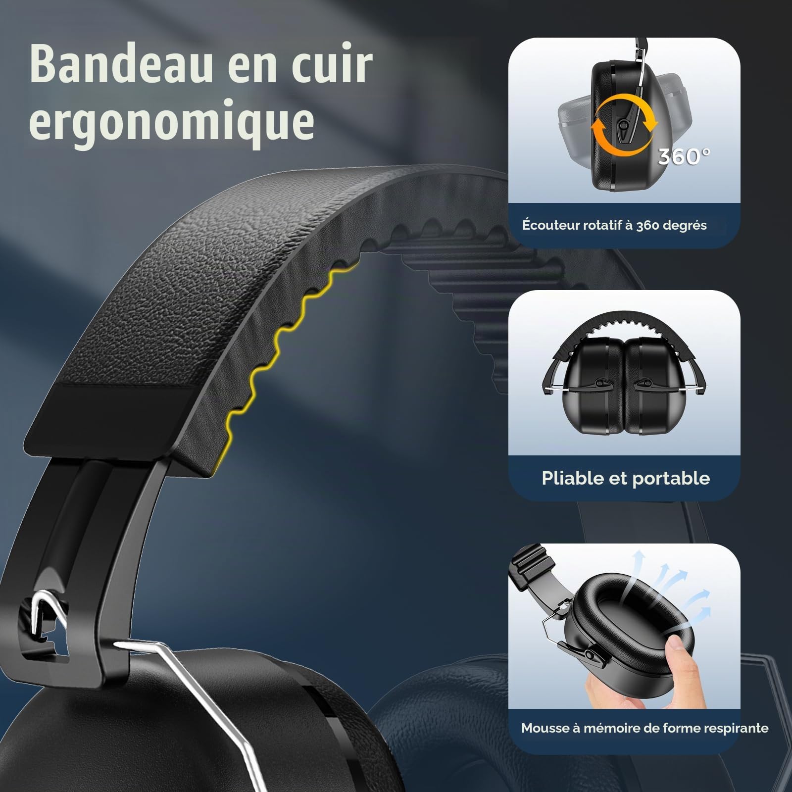 ProCase 2 Casque Anti Bruit Adulte Adolescent, Casque Antibruit Pliable Réglable Confortable, avec Une Atténuation de SNR 32dB, Serre-tête Souple pour Milieu Bruyant ou Stressant