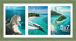 Vittanly 8x16 Collage Picture Frame, Displays 3Pcs 5x7 Photos, Rustic Green