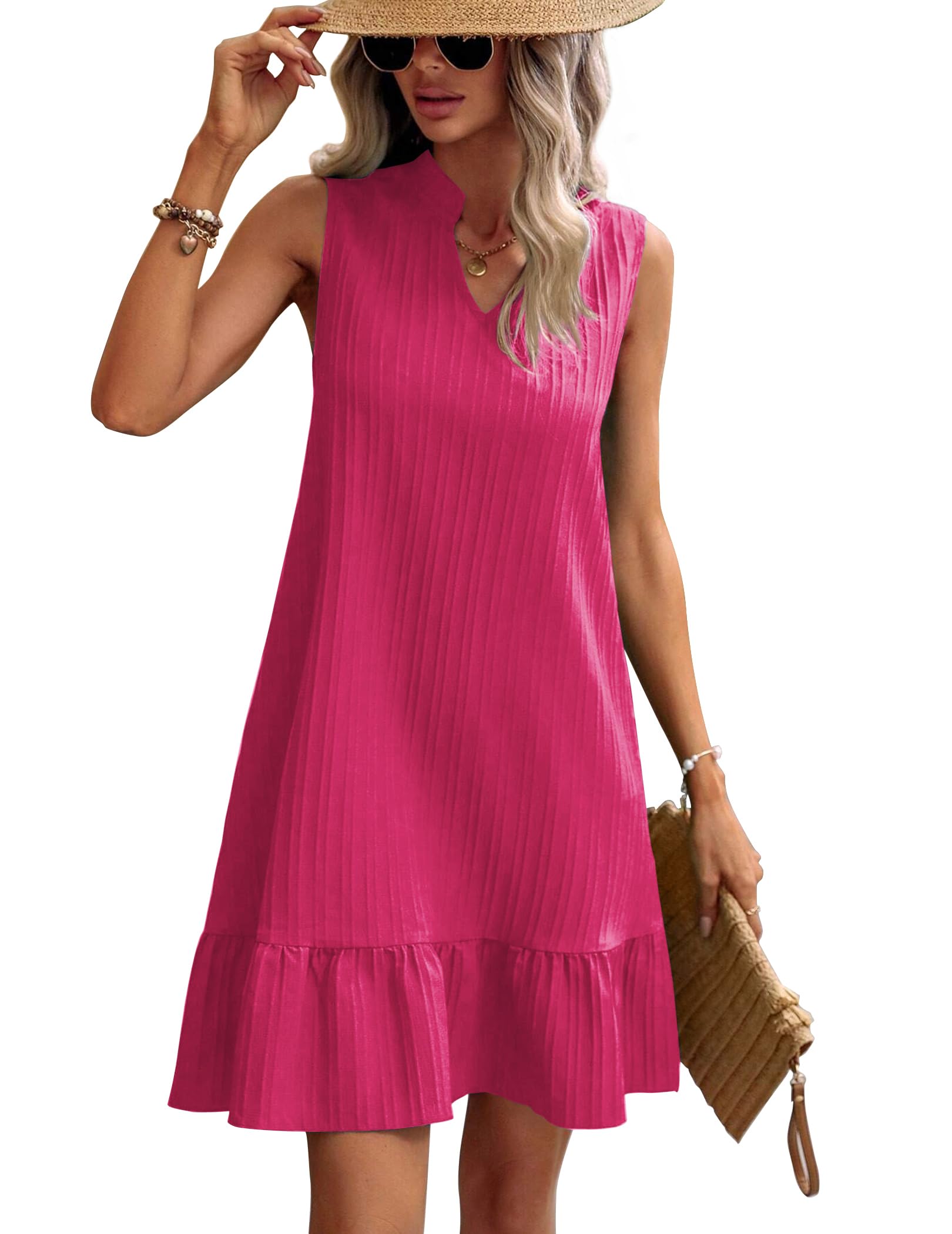 Zeagoo Vestiti Estivi Donna Scollo a V Abito Corto Senza Maniche Vestito Ruffle Eleganti da Spiaggia Casual Abitos a Canotta