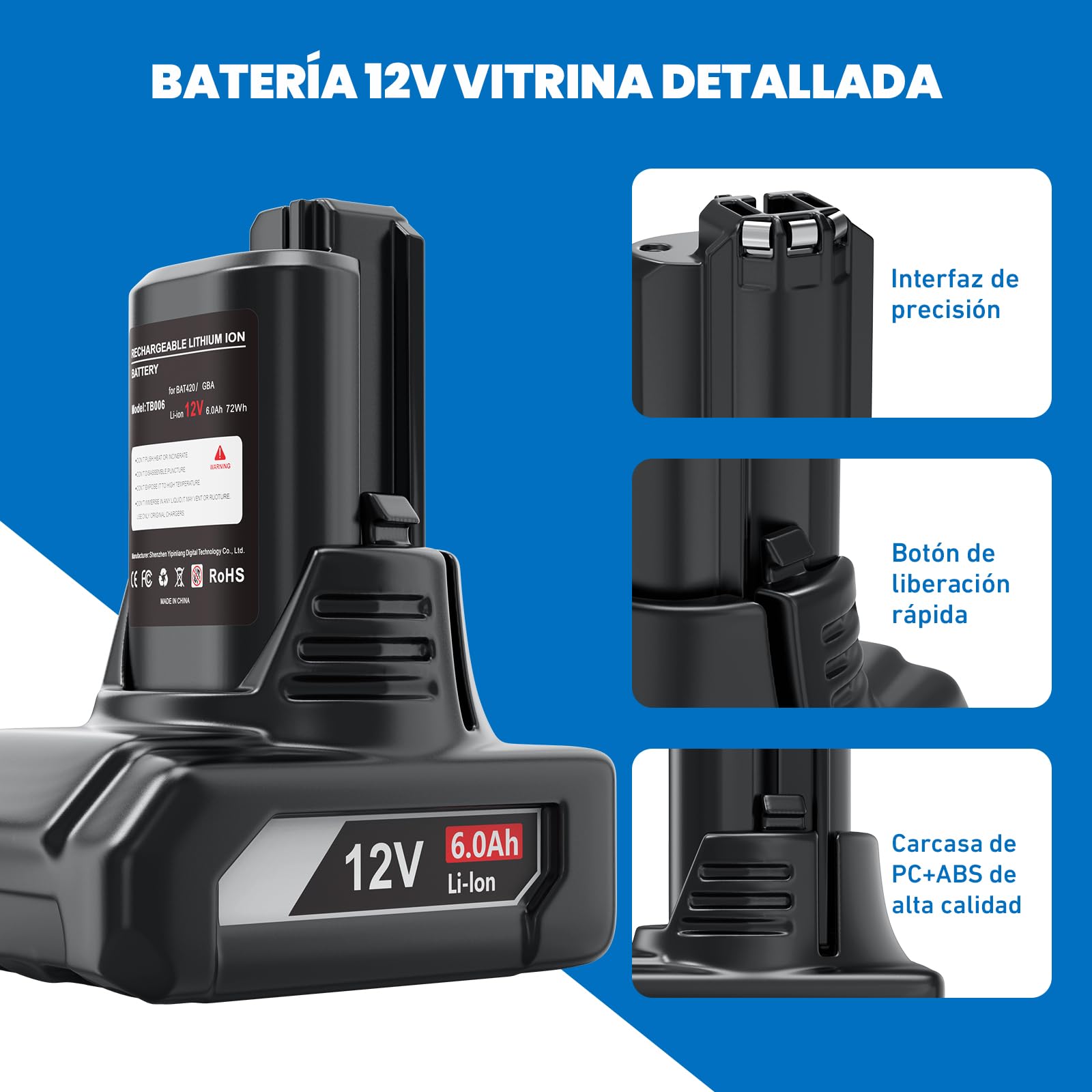 Batería de Repuesto para batería Bosch 12V: 6,0Ah Li-Ion batería Compatible BAT420 BAT411 BAT411A BAT412 BAT413 (2 Unidades)
