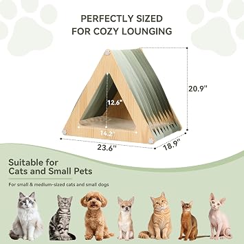 Petsfit Cat Houses for Indoor Cats,Modern Style Wood Cat House with Soft Mat,Portable&Easy Assembly(Triangle)