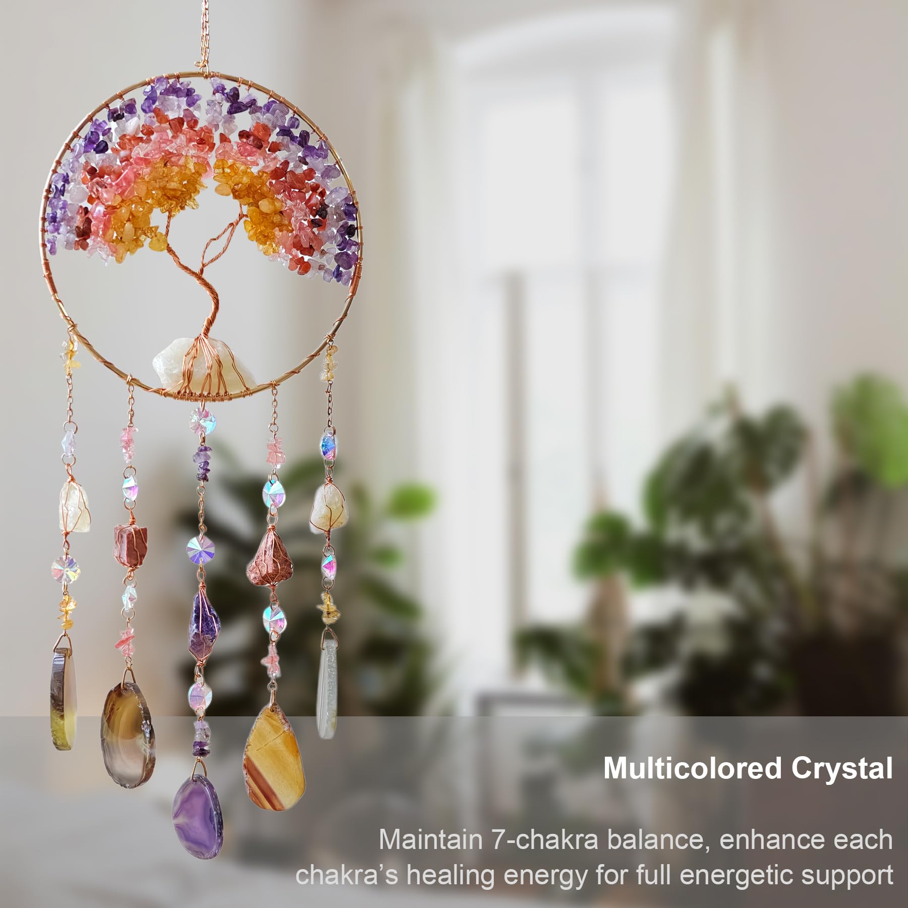 Atrapasueños de árbol de la vida, decoración bohemia para colgar en la pared para dormitorio, sala de estar, hecho a mano, piedra de cristal curativo, regalo para mujeres, mamá, cumpleaños