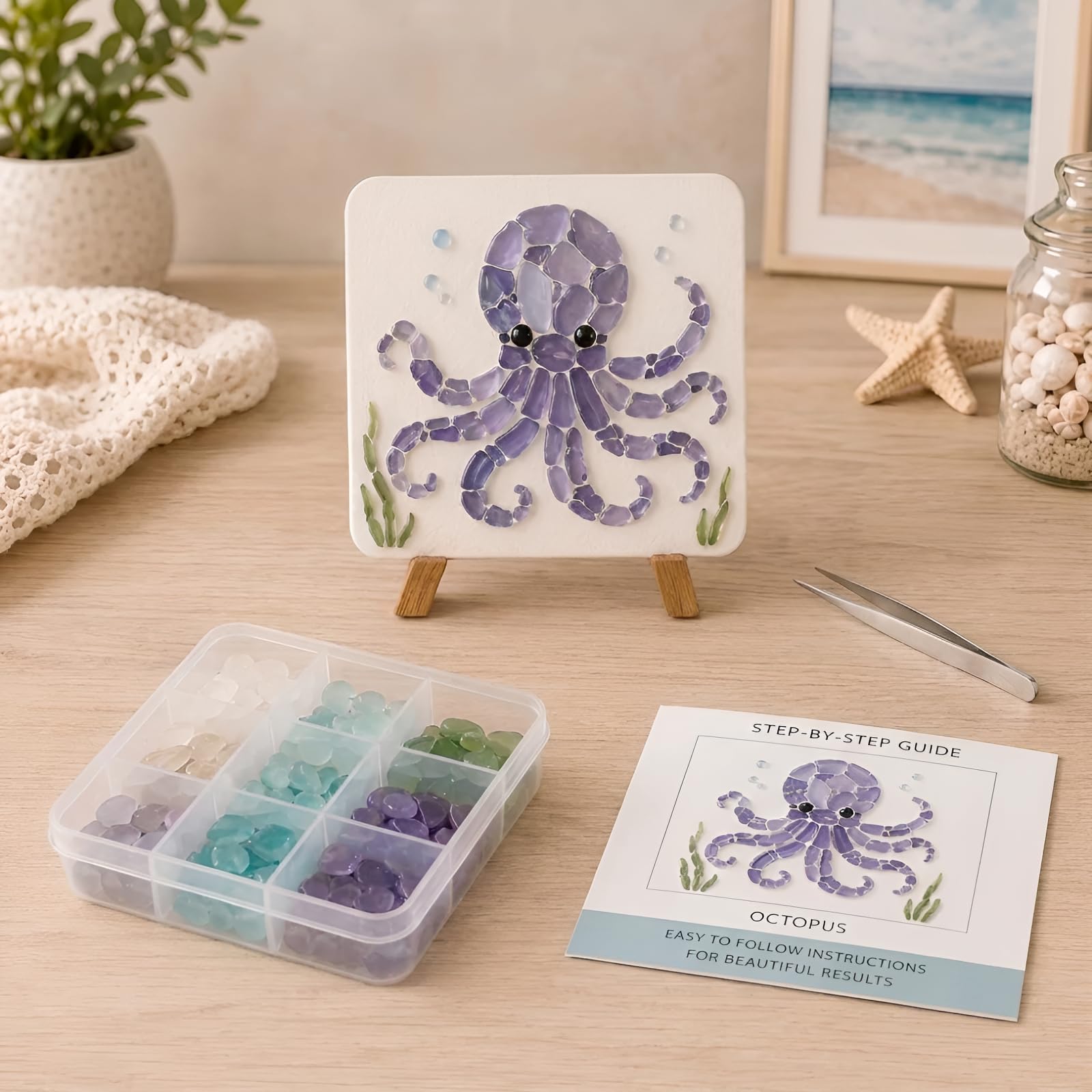 Sea Glass Mosaic Art Kit 10cm Ocean Craft DIY Beach Decor Set